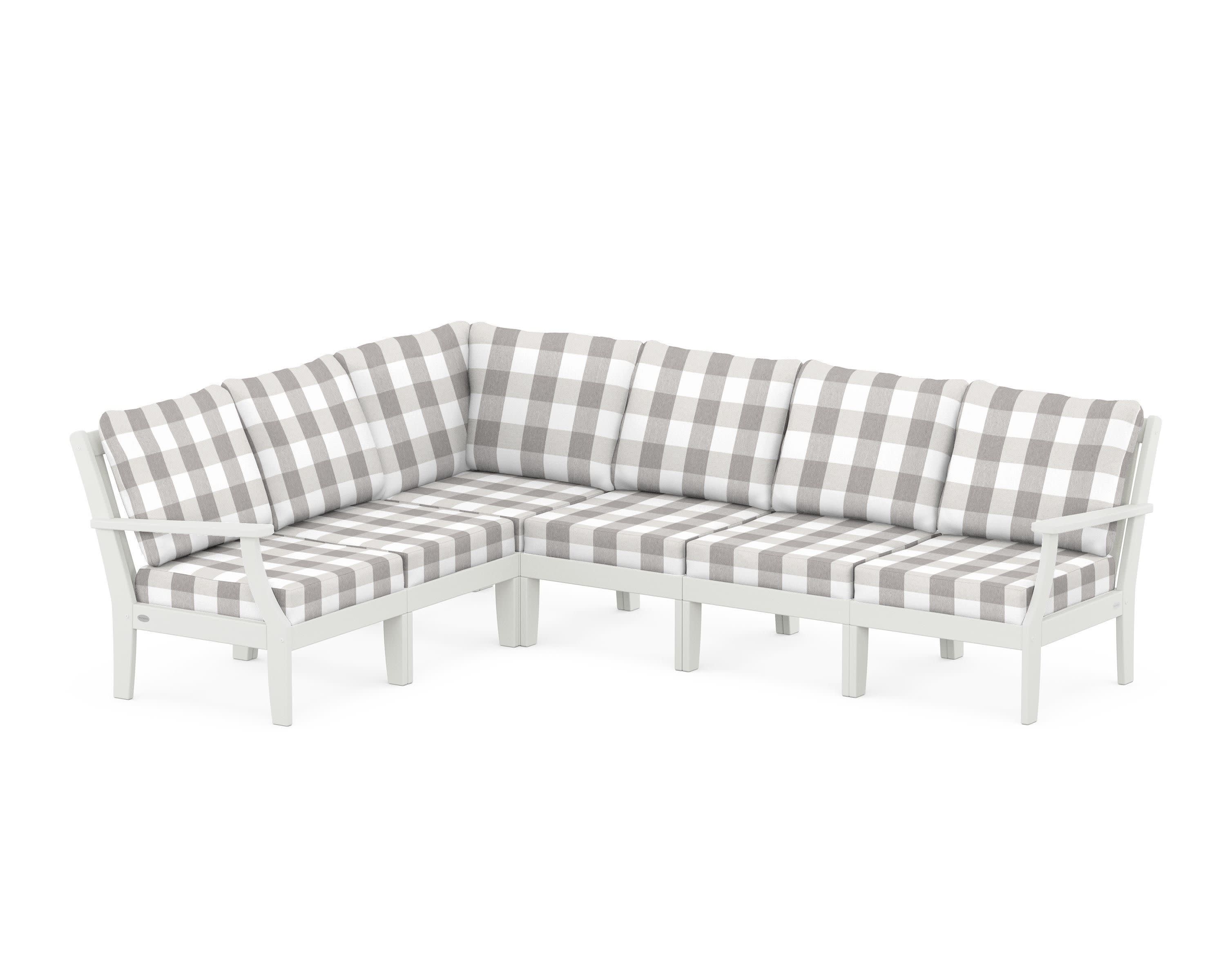 Braxton Modular 6-Piece Deep Seating Set in Vintage White / Buffalo Plaid Grey Mist