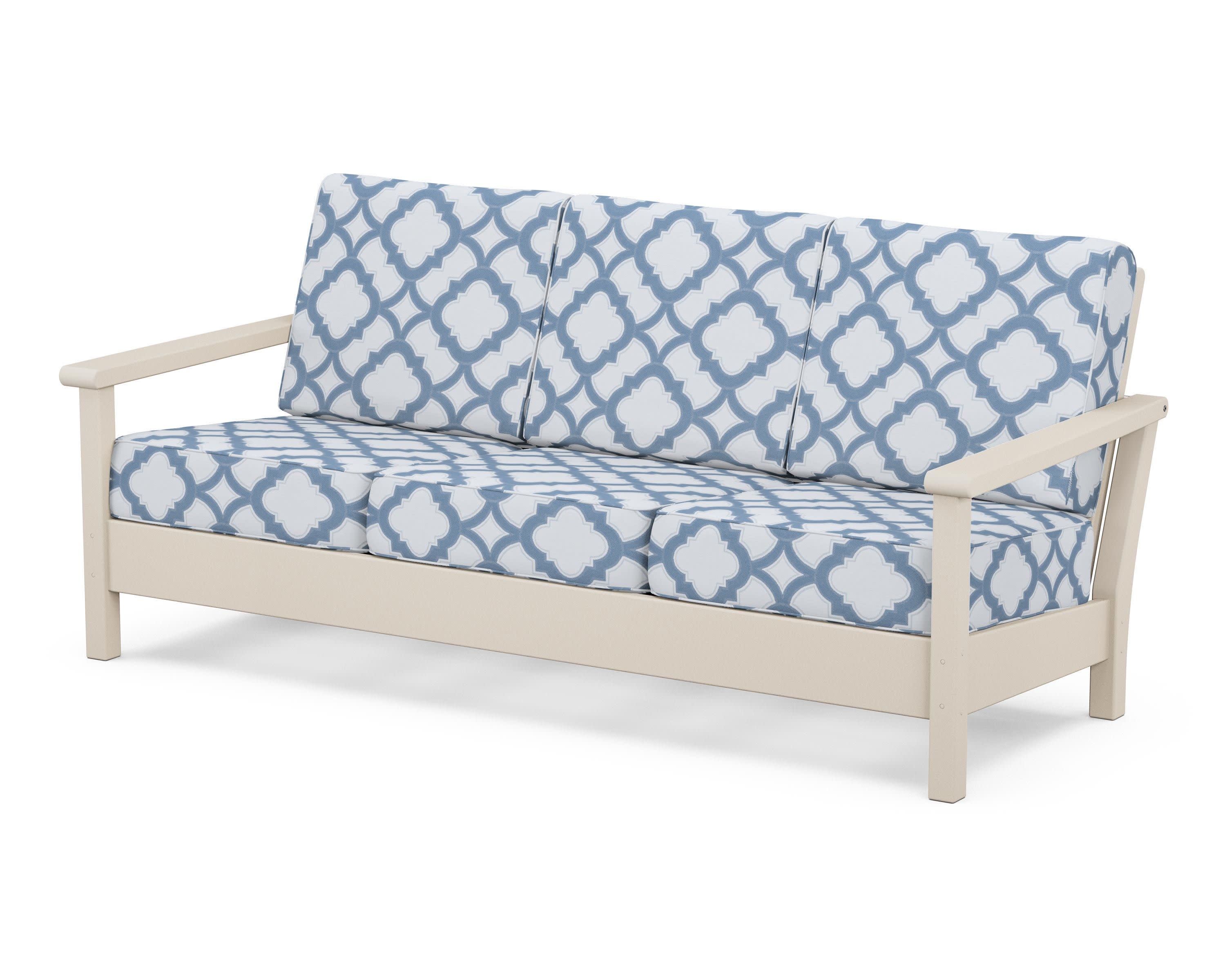Harbour Deep Seating Sofa in Sand / Trellis Sky Blue