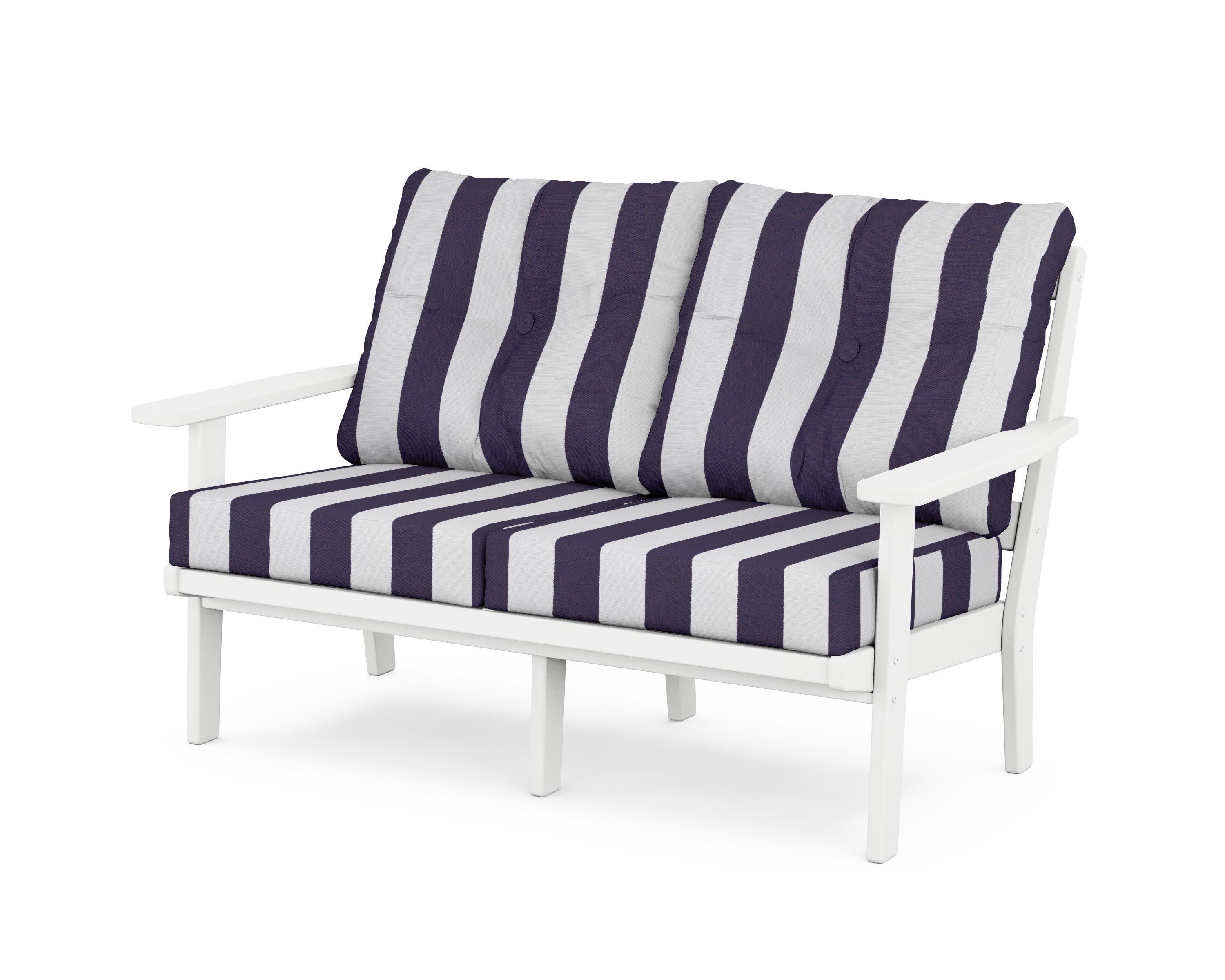 Oxford Deep SeatingLoveseat in White / Cabana Stripe Navy