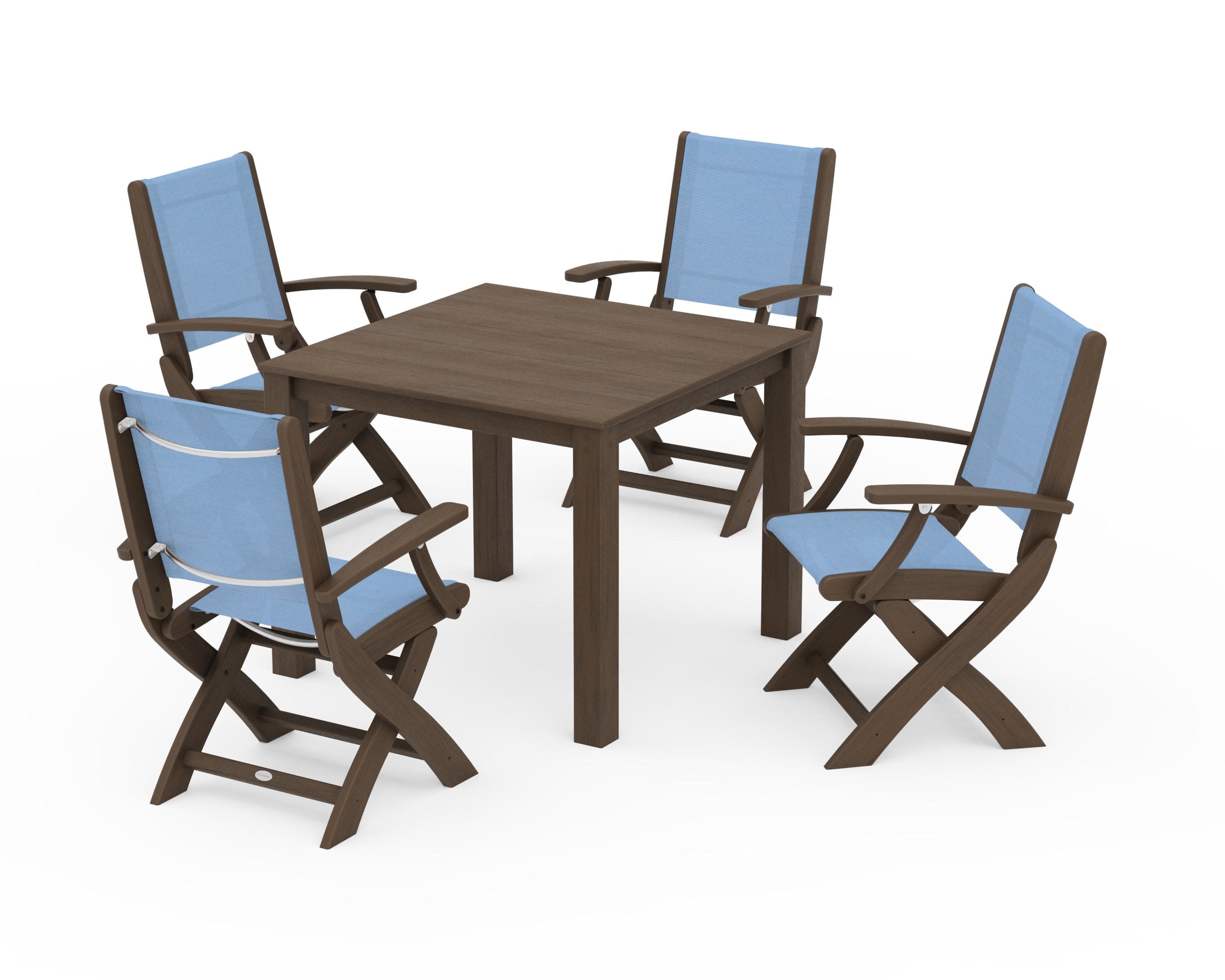 Coastal Folding Chair 5-Piece Parsons Dining Set in Kona / Poolside Sling