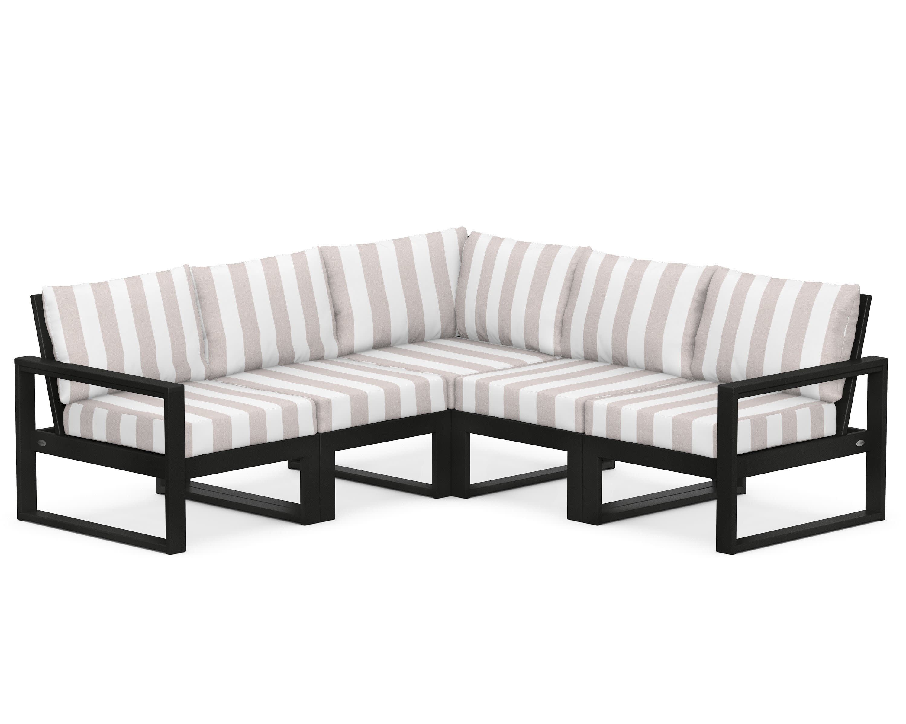 EDGE 5-Piece Modular Deep Seating Set in Black / Cabana Stripe Dune Burlap