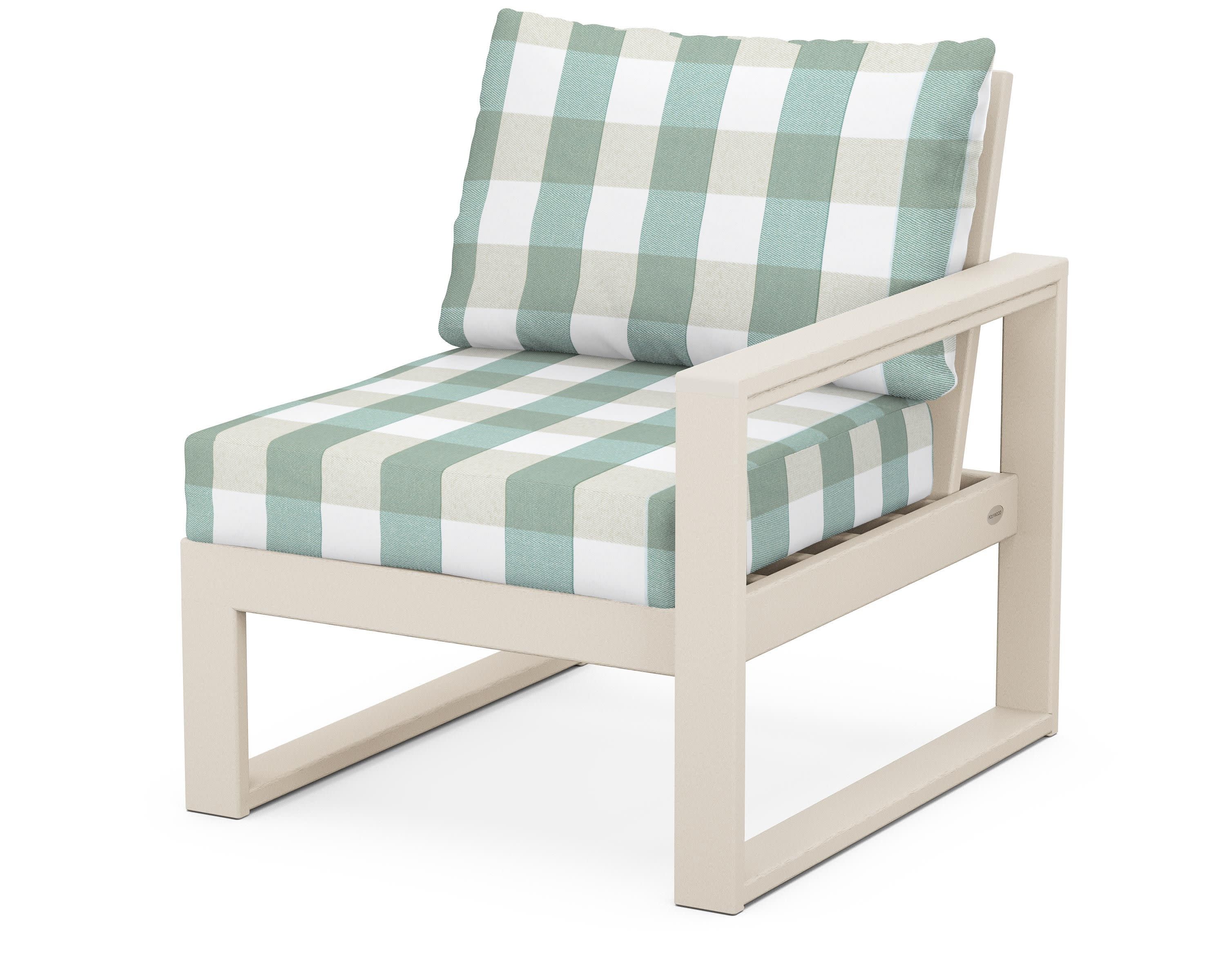 EDGE Modular Right Arm Chair in Sand / Buffalo Plaid Glacier Spa