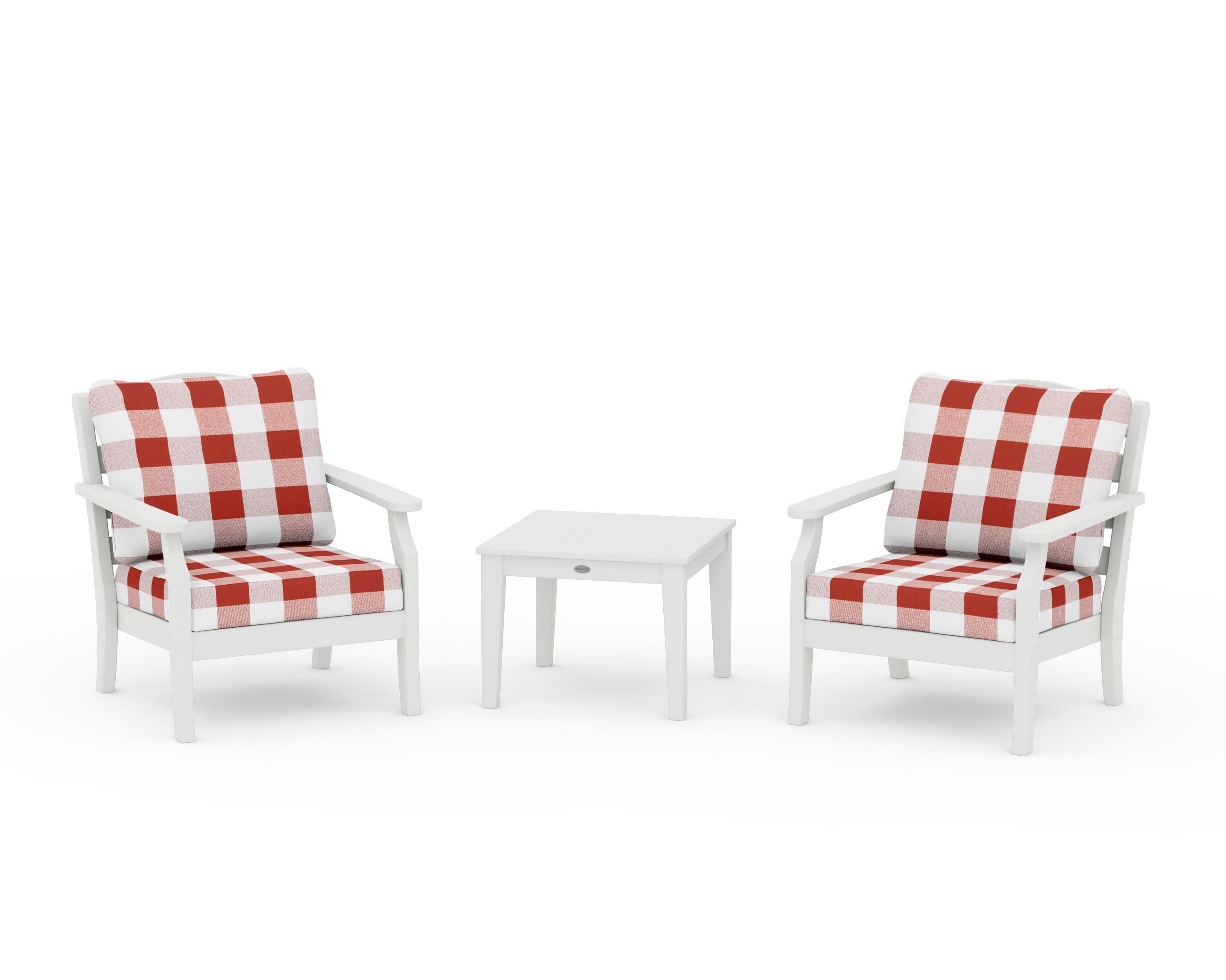 Savannah 3-Piece Deep Seating Set in Vintage White / Buffalo Plaid Crimson