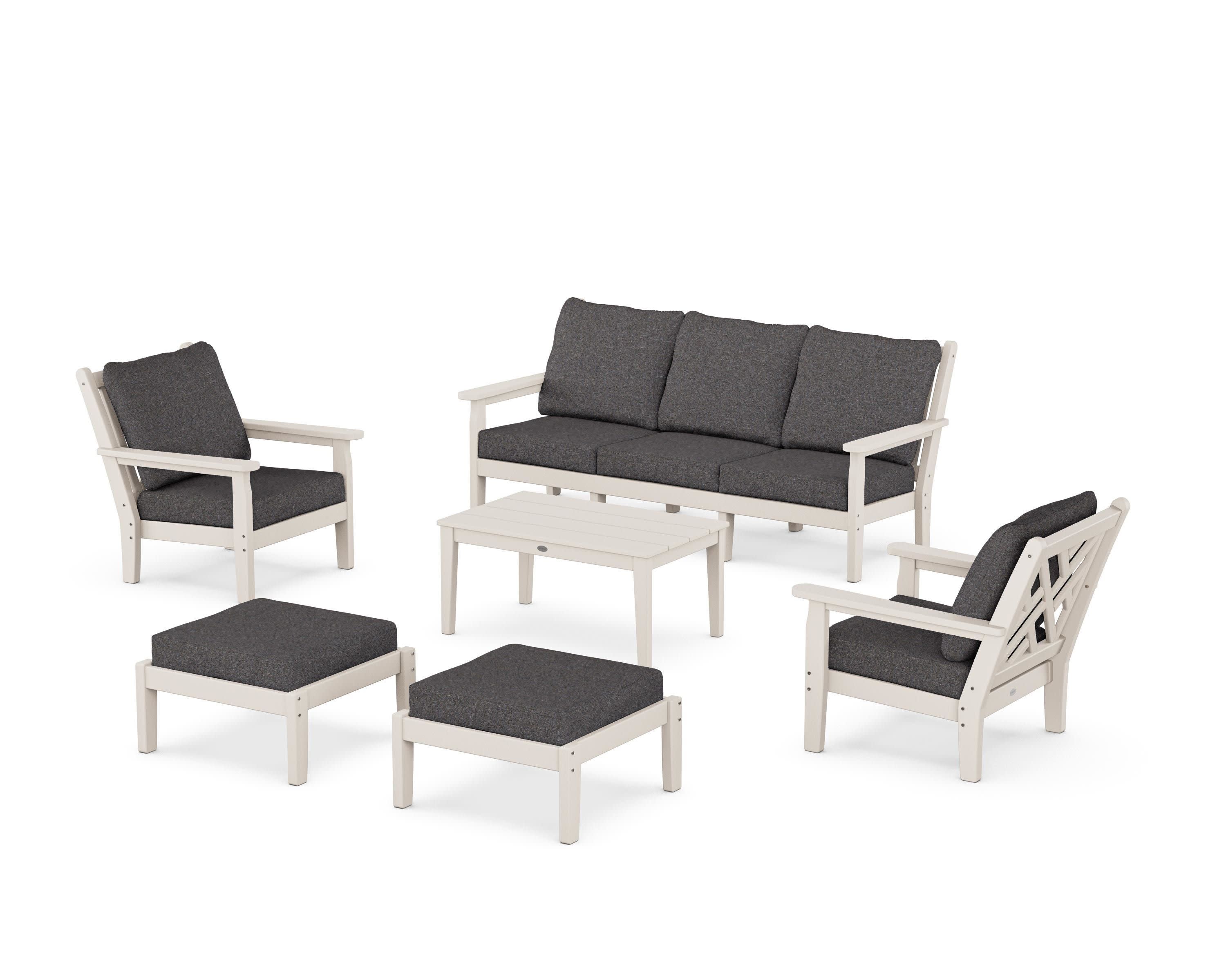 Chippendale 6-Piece Lounge Sofa Set in Sand / Ash Charcoal