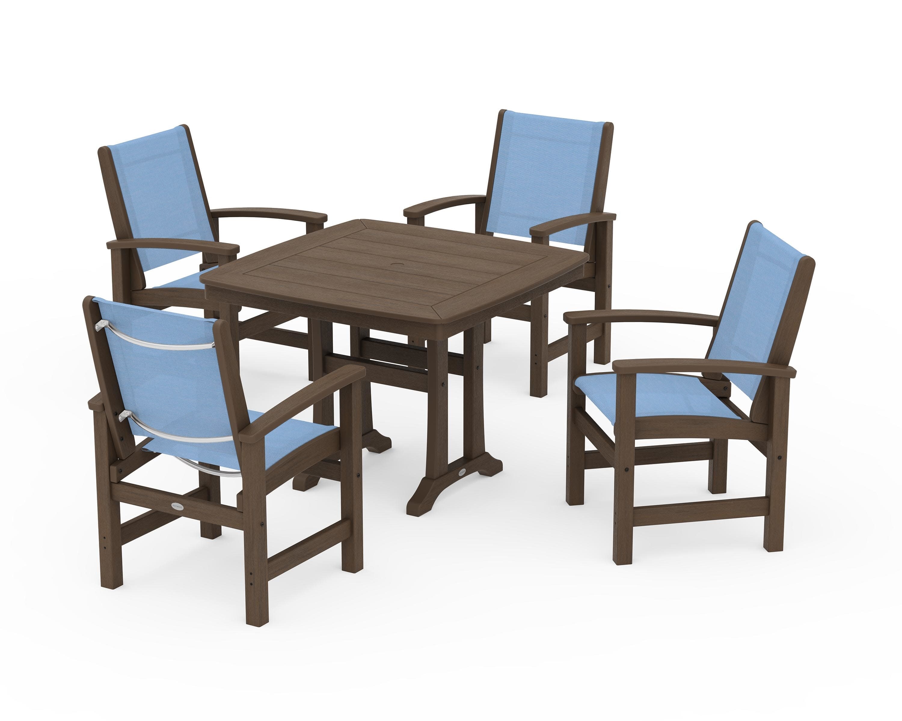 Coastal 5-Piece Dining Set with Trestle Legs in Kona / Poolside Sling