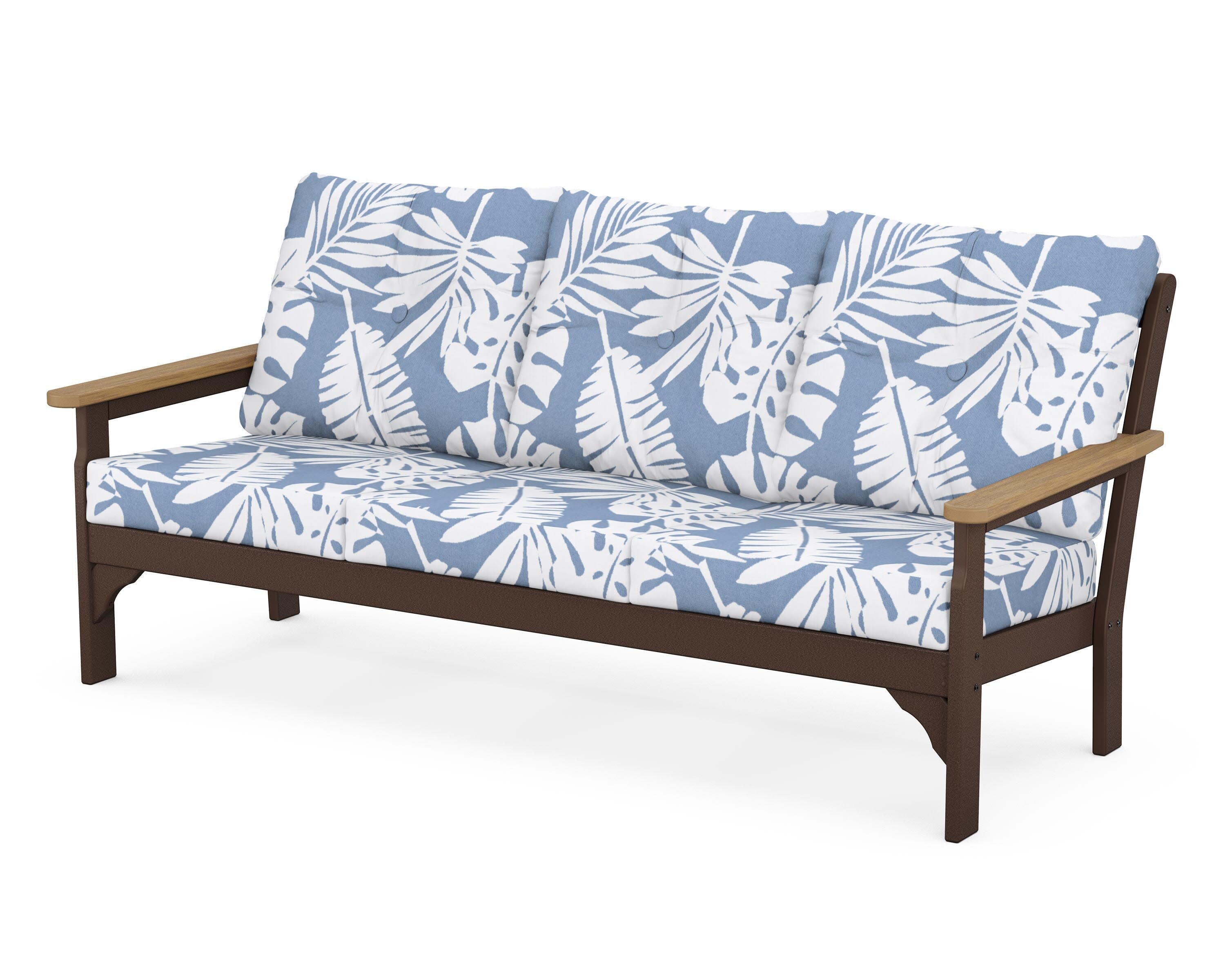 Vineyard Deep Seating Sofa in Mahogany / Natural / Leaf Sky Blue