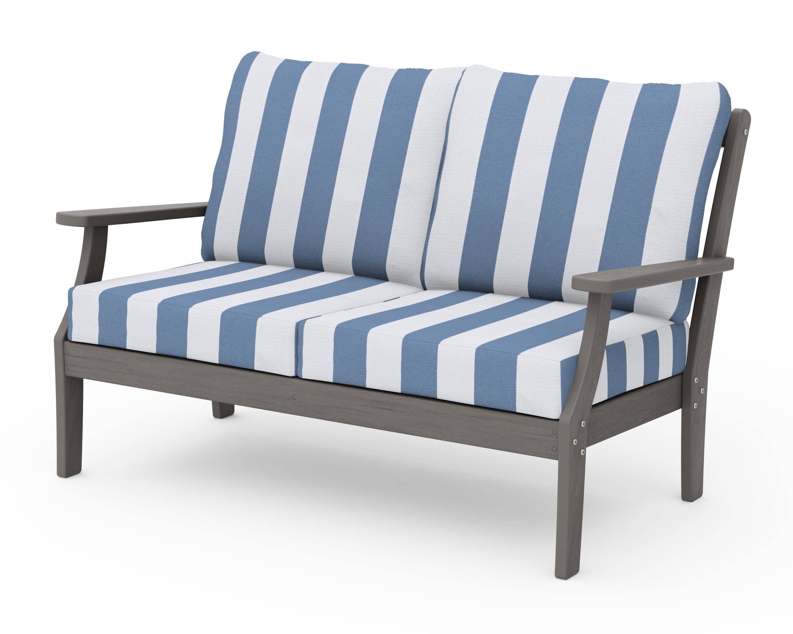 Braxton Deep Seating Loveseat in Driftwood / Cabana Stripe Sky Blue