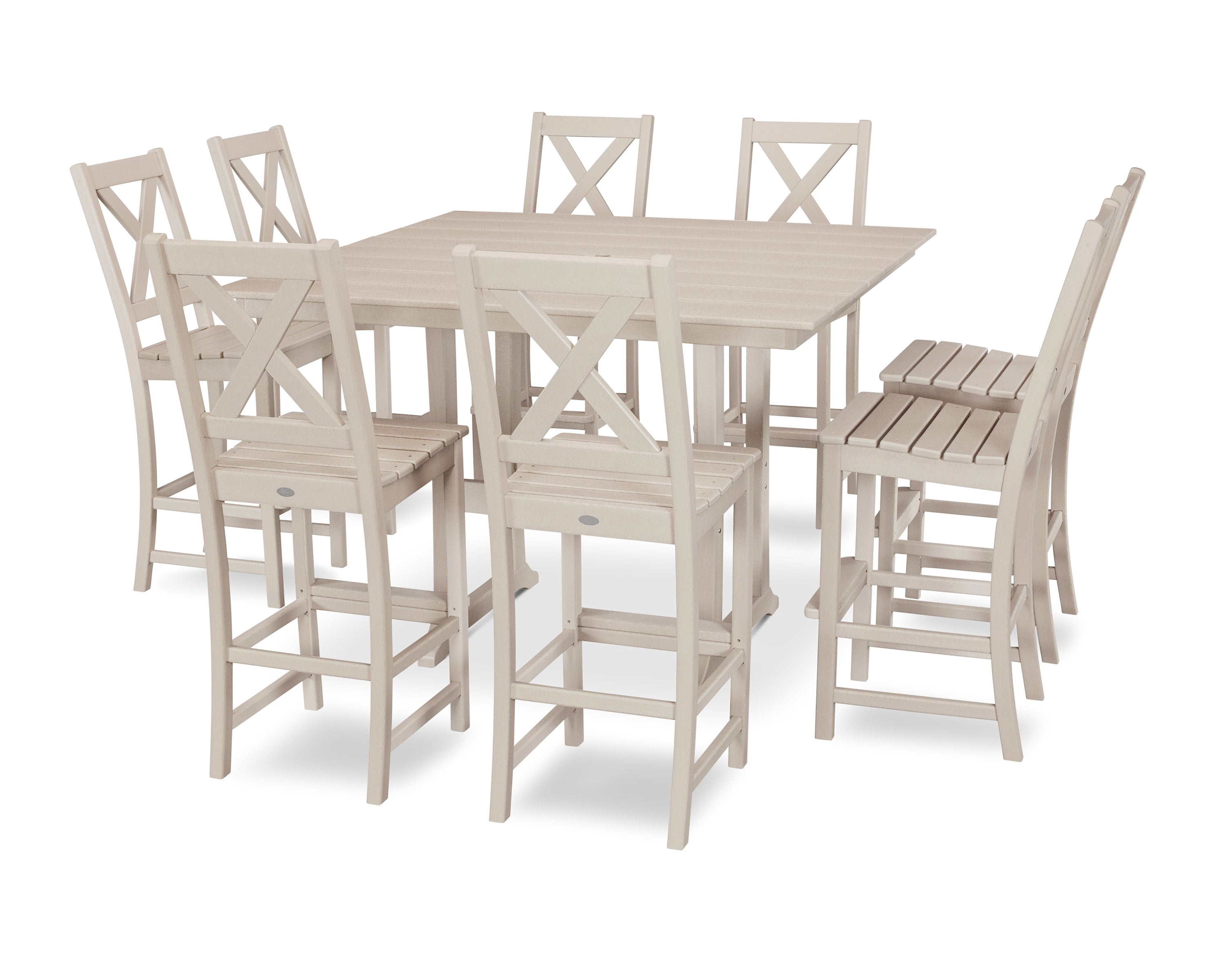 Braxton 9-Piece Farmhouse Trestle Bar Set in Sand