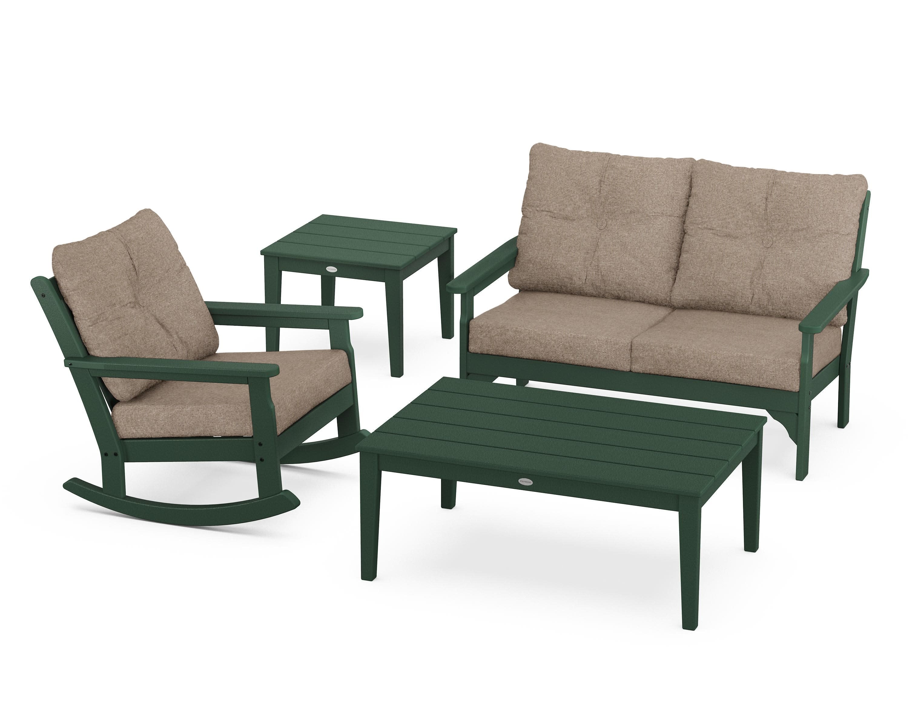Vineyard 4-Piece Deep Seating Rocker Set in Green / Spiced Burlap