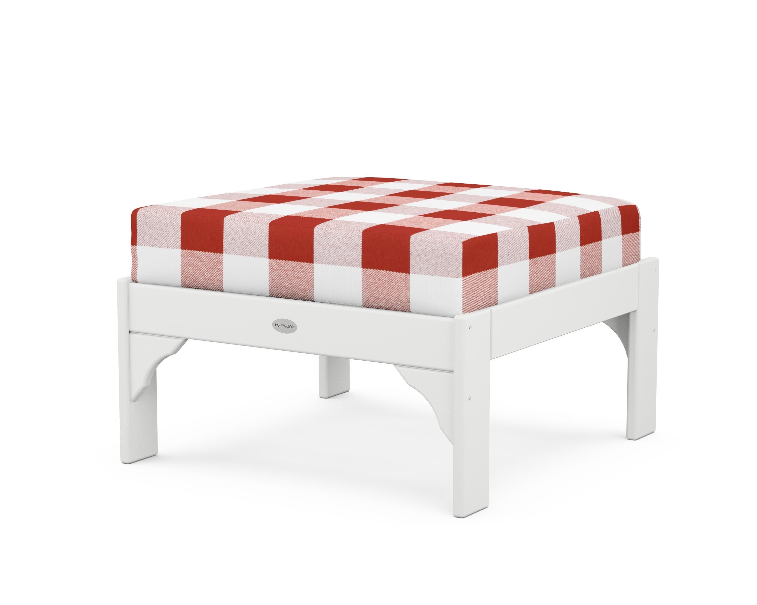 Vineyard Deep Seating Ottoman in White / Buffalo Plaid Crimson