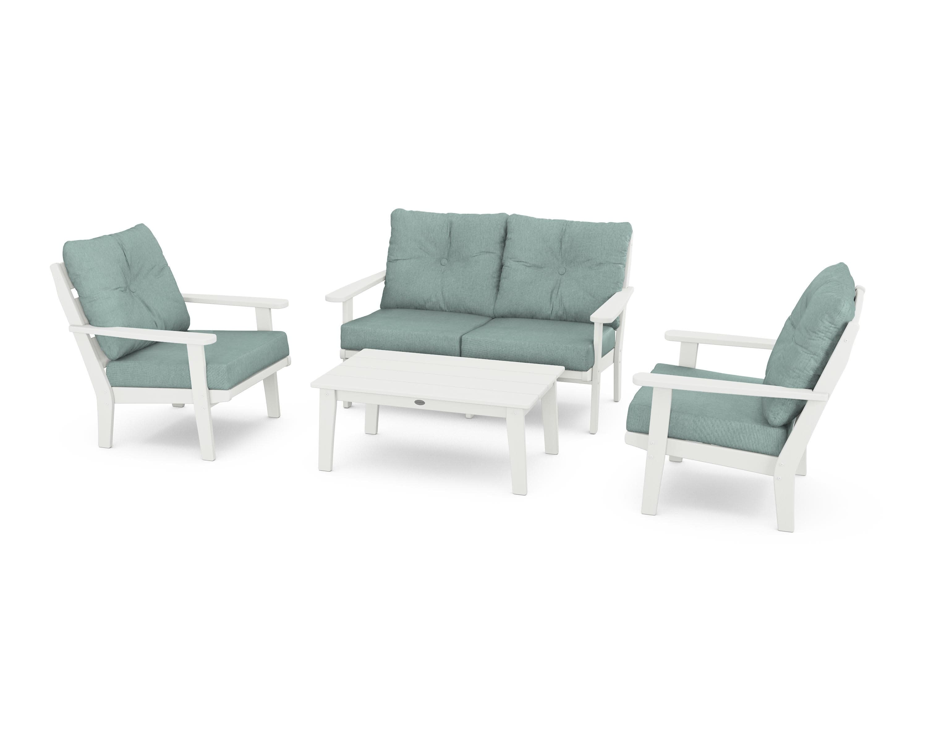 Lakeside 4-Piece Deep Seating Set in Vintage White / Glacier Spa