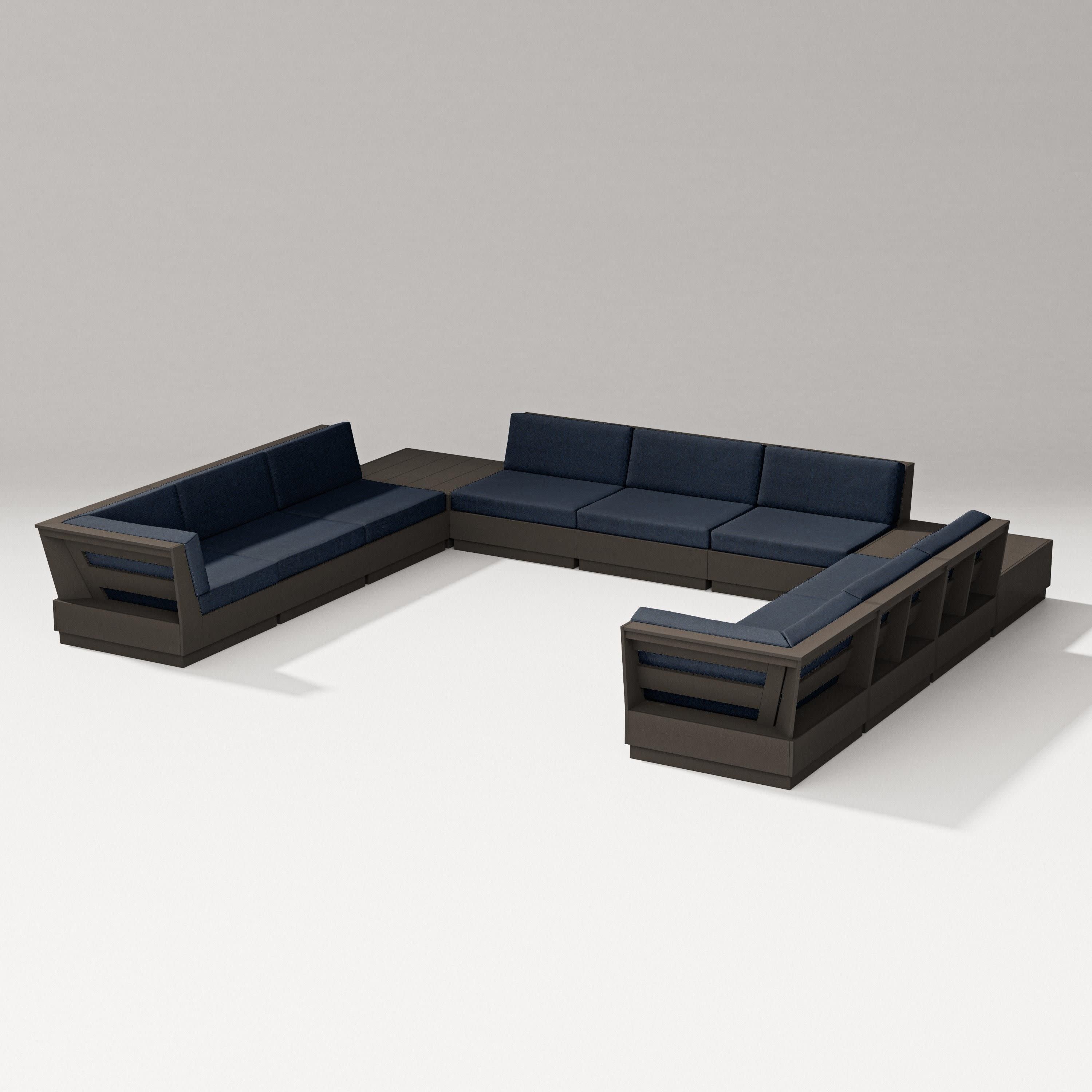 Elevate 11-Piece U-Shaped Sofa Sectional in Vintage Coffee / Marine Indigo