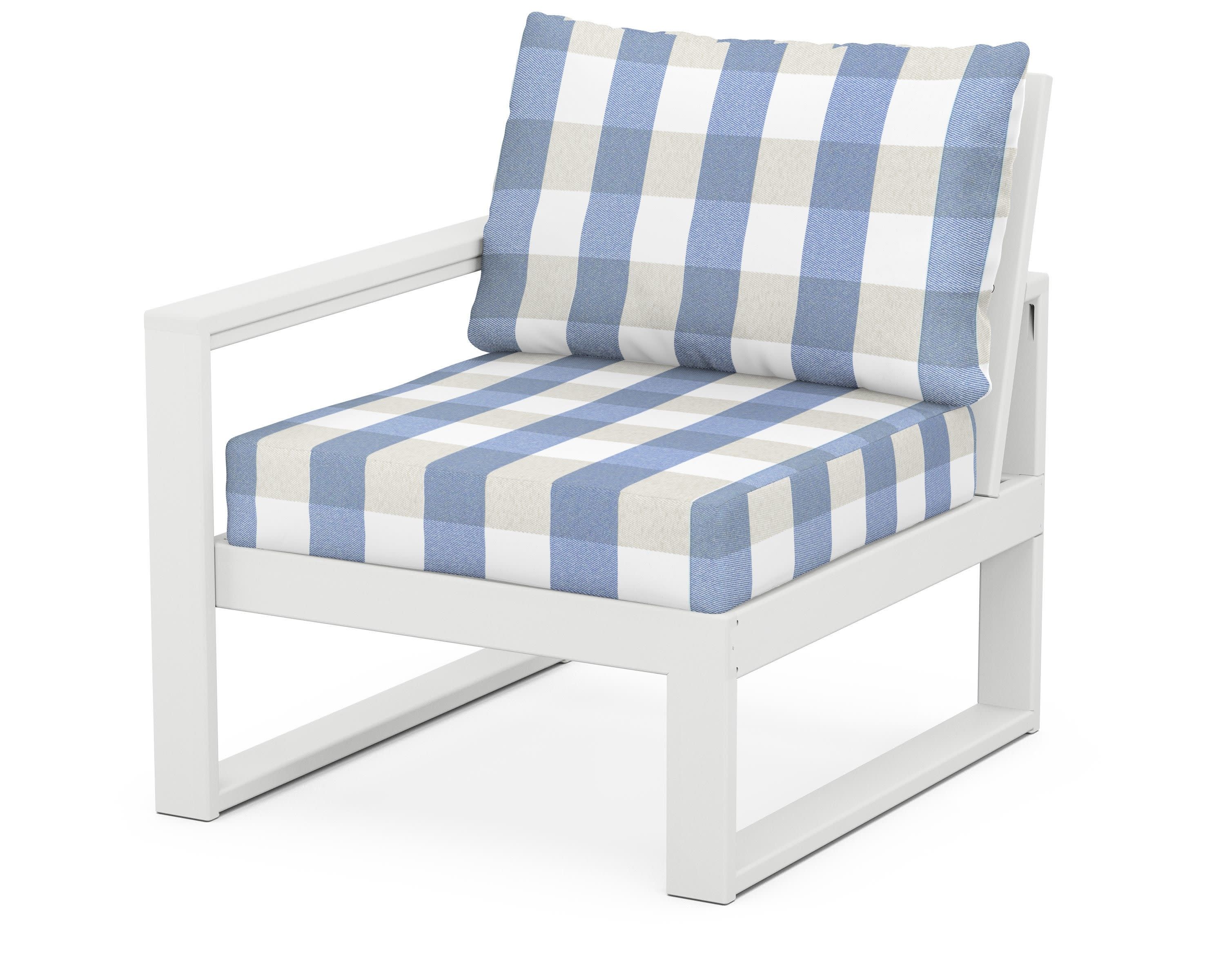 EDGE Modular Left Arm Chair in White / Buffalo Plaid Sky Blue