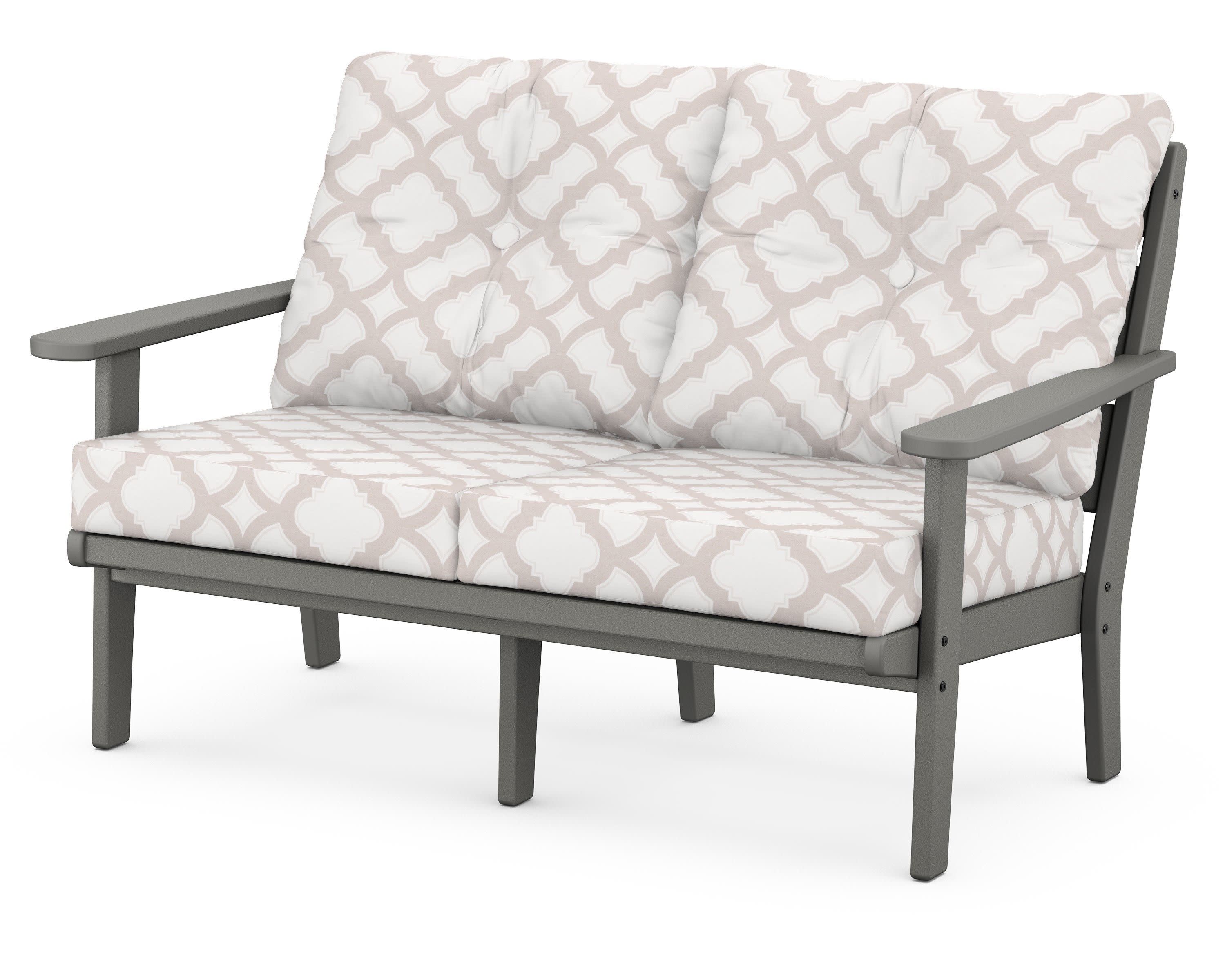 Lakeside Deep Seating Loveseat in Slate Grey / Trellis Dune Burlap