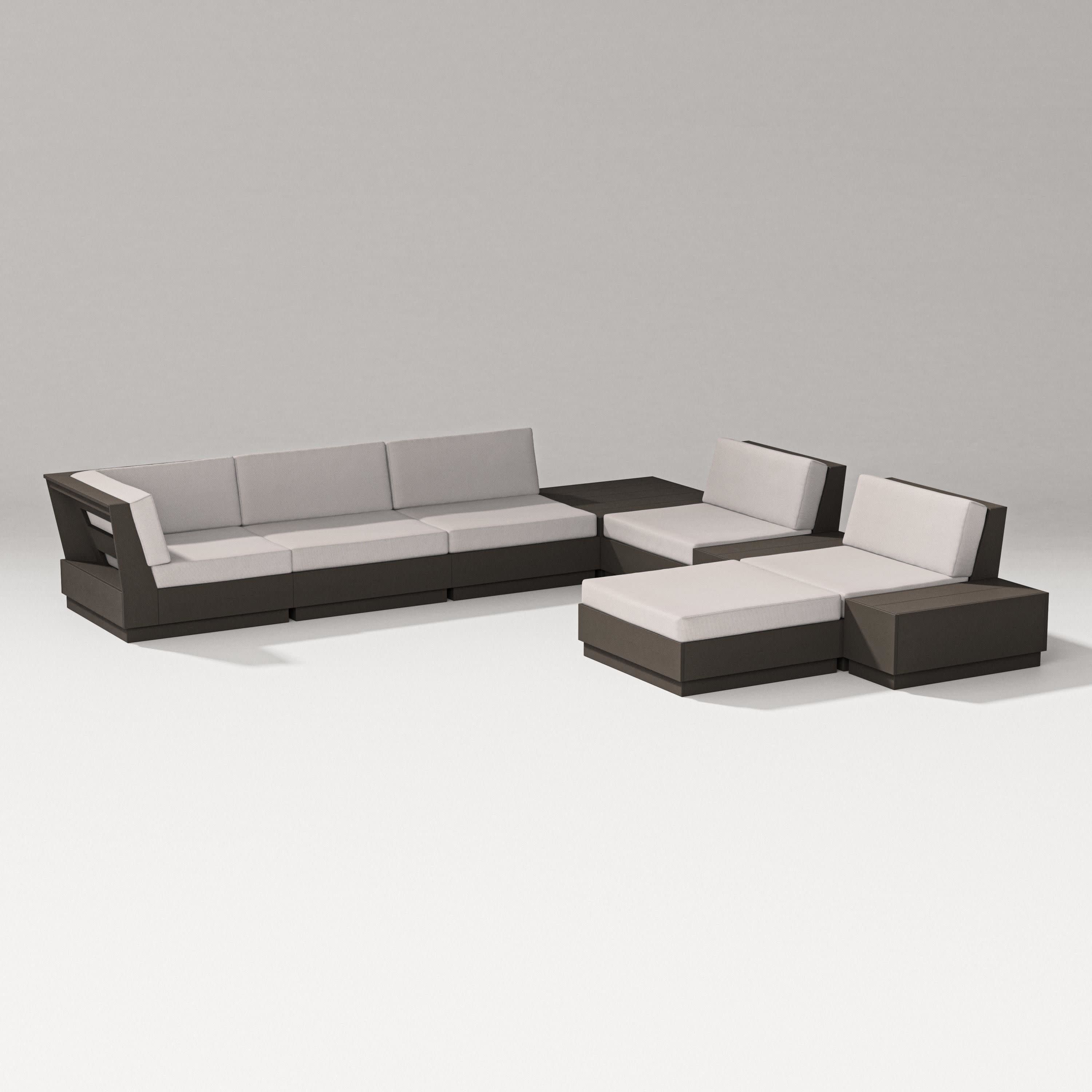 Elevate 9-Piece Conversation Sectional in Vintage Coffee / Dune Burlap
