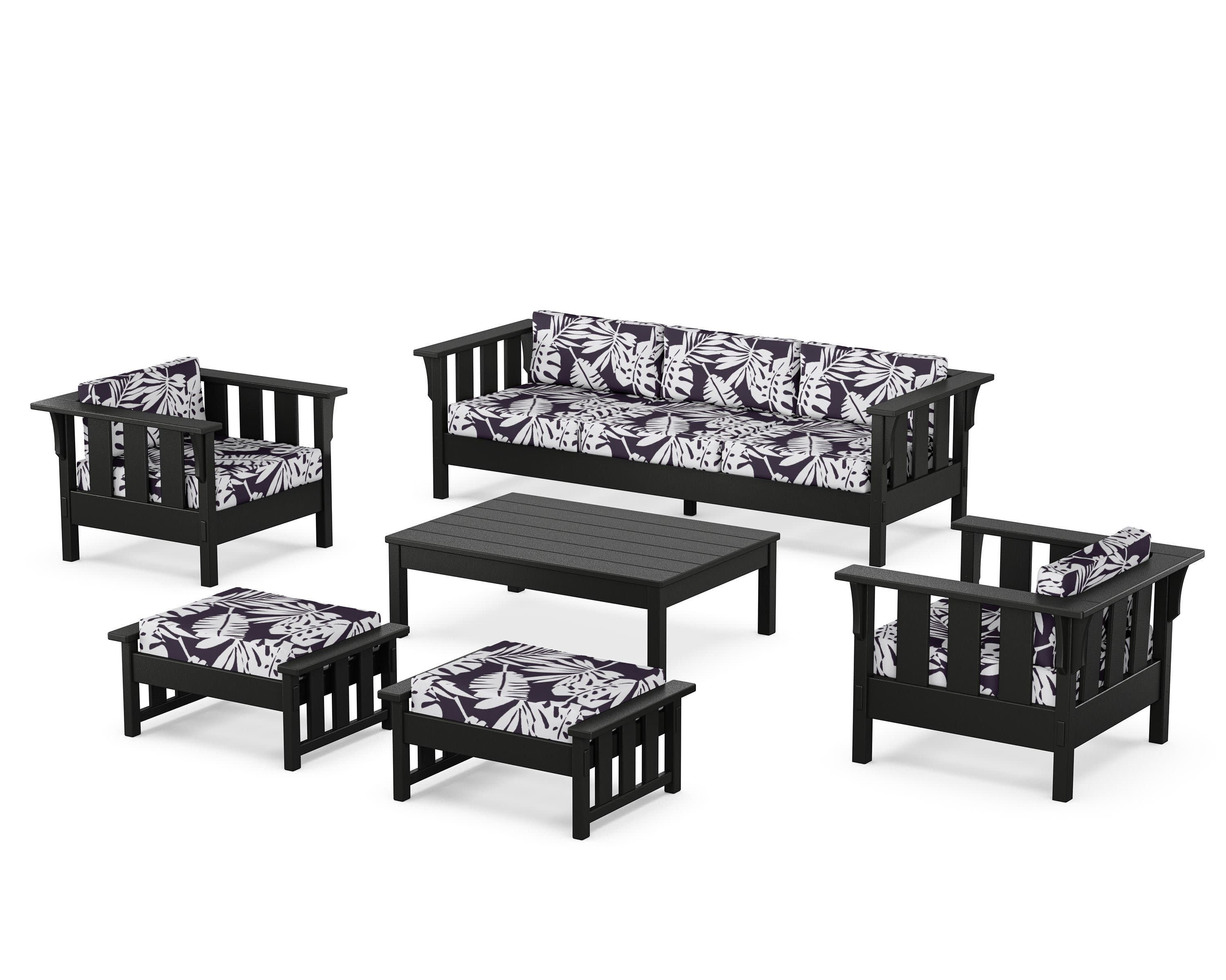 Acadia 6-Piece Lounge Sofa Set in Black / Leaf Navy