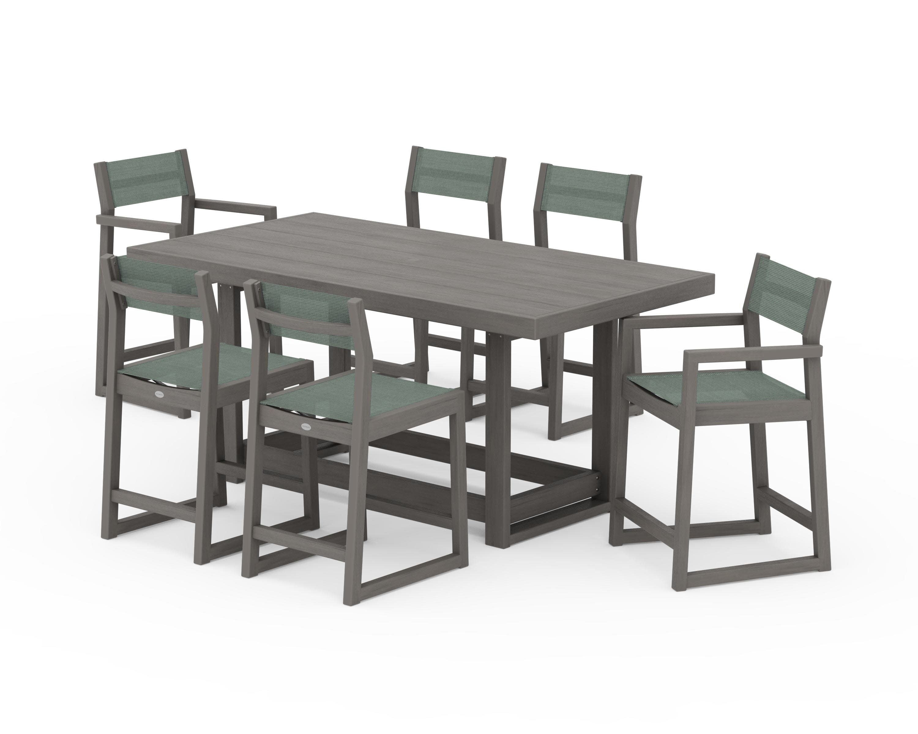 EDGE Sling 7-Piece Counter Table Set in Driftwood / Dupioni Sea Mist Sling