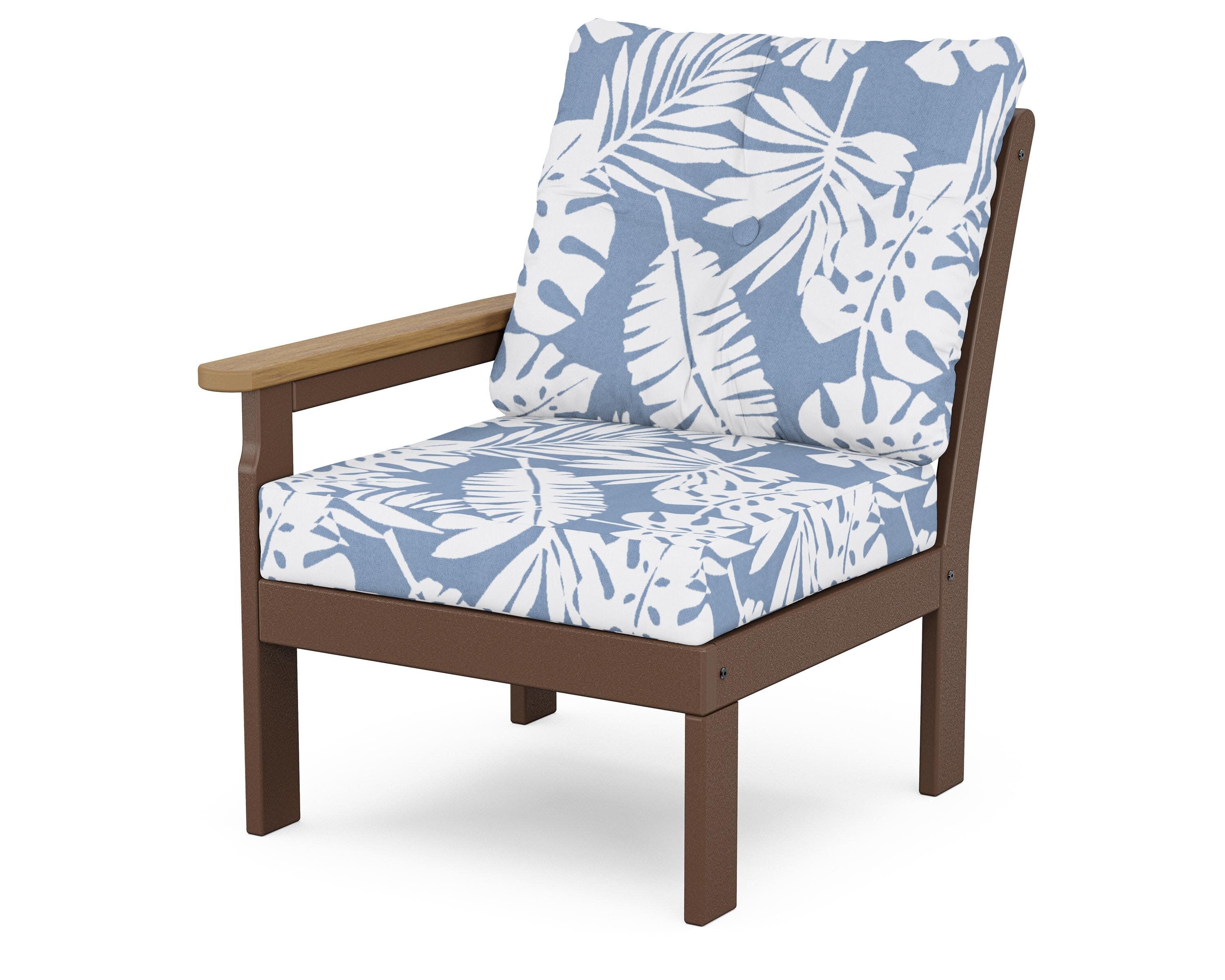 Vineyard Modular Left Arm Chair in Mahogany / Natural / Leaf Sky Blue