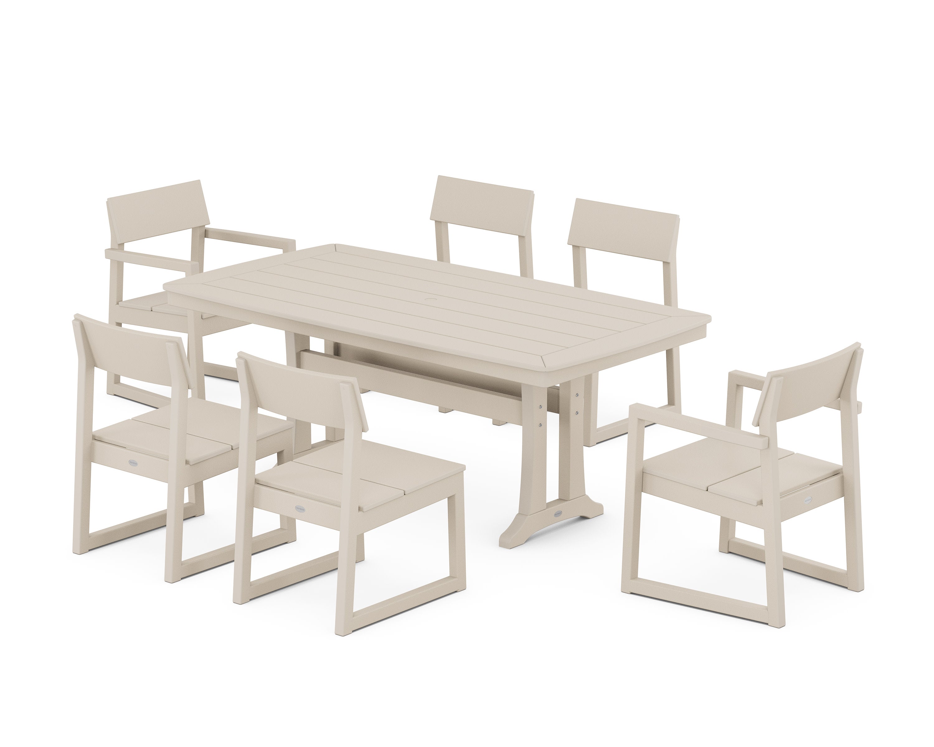 EDGE 7-Piece Dining Set with Trestle Legs in Sand