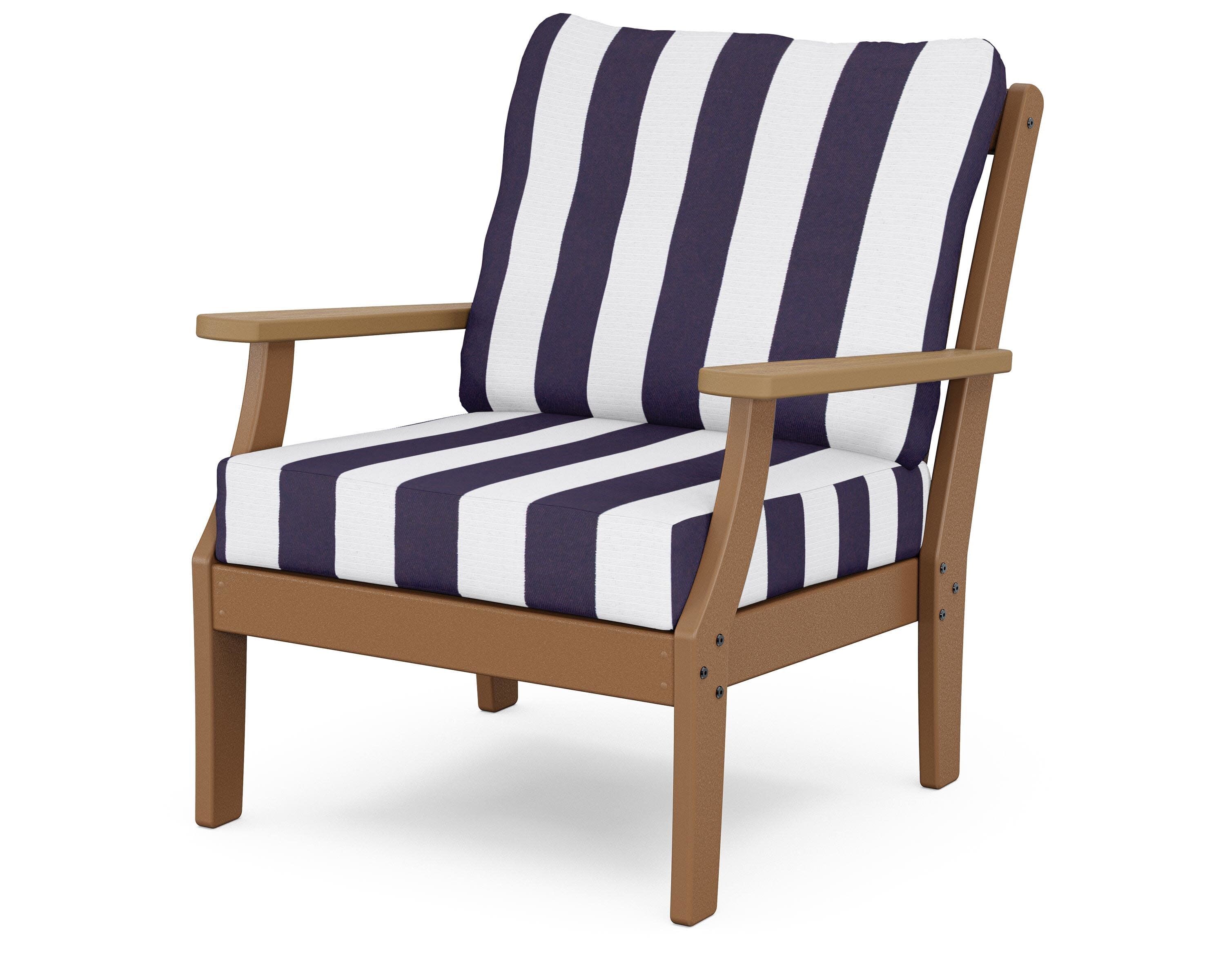 Braxton Deep Seating Chair in Teak / Natural / Cabana Stripe Navy