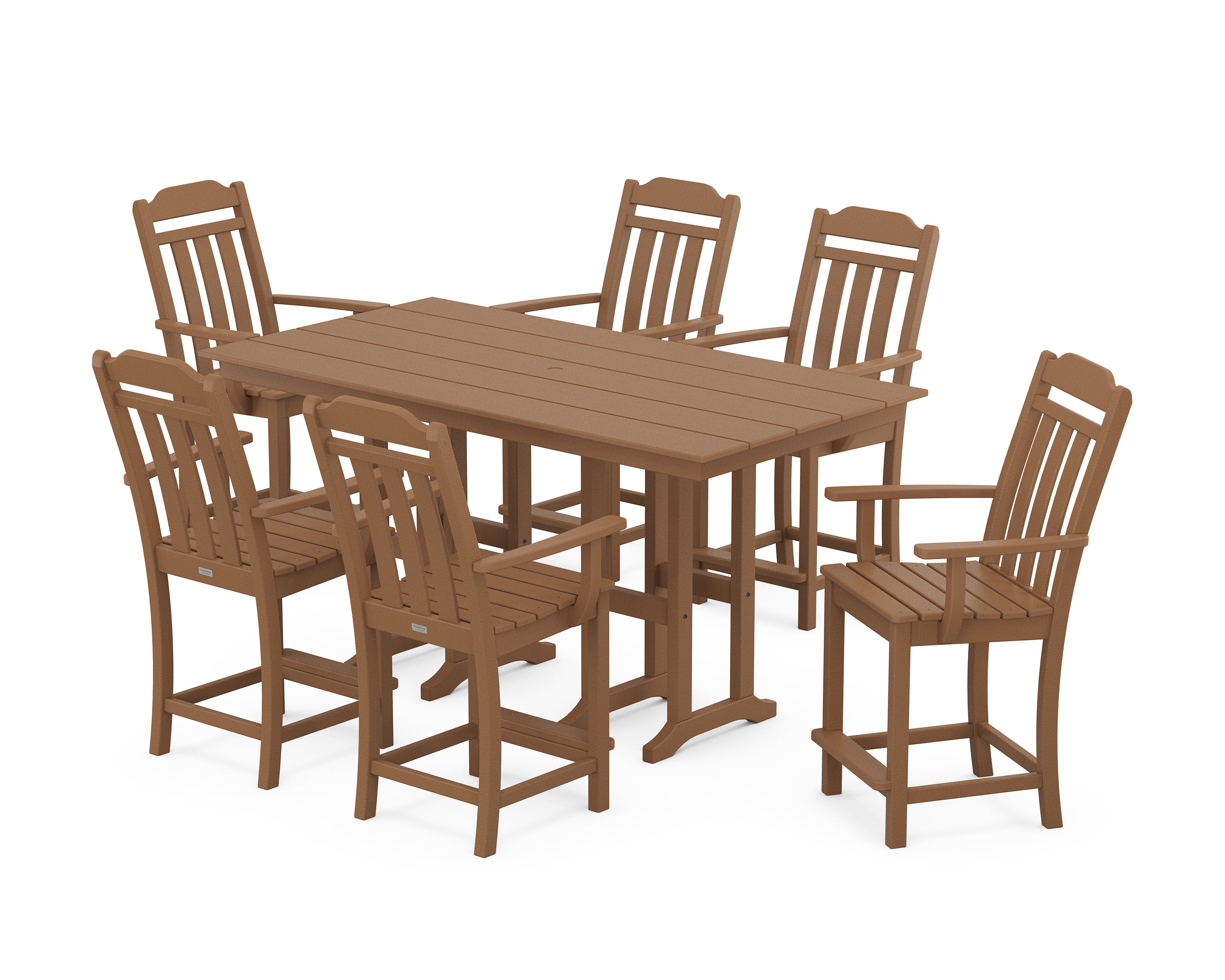 Cottage Arm Chair 7-Piece Farmhouse Counter Set in Teak