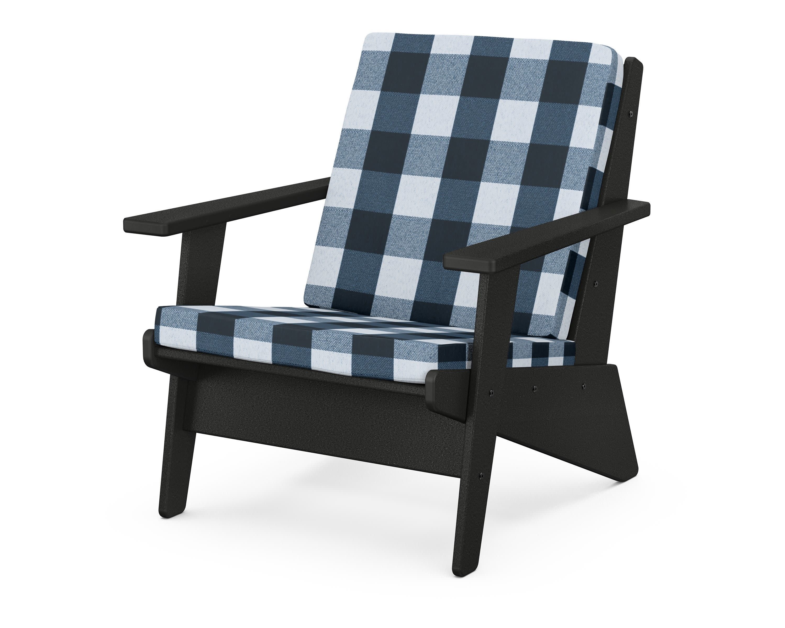 Riviera Modern Lounge Chair in Black / Buffalo Plaid Marine Indigo