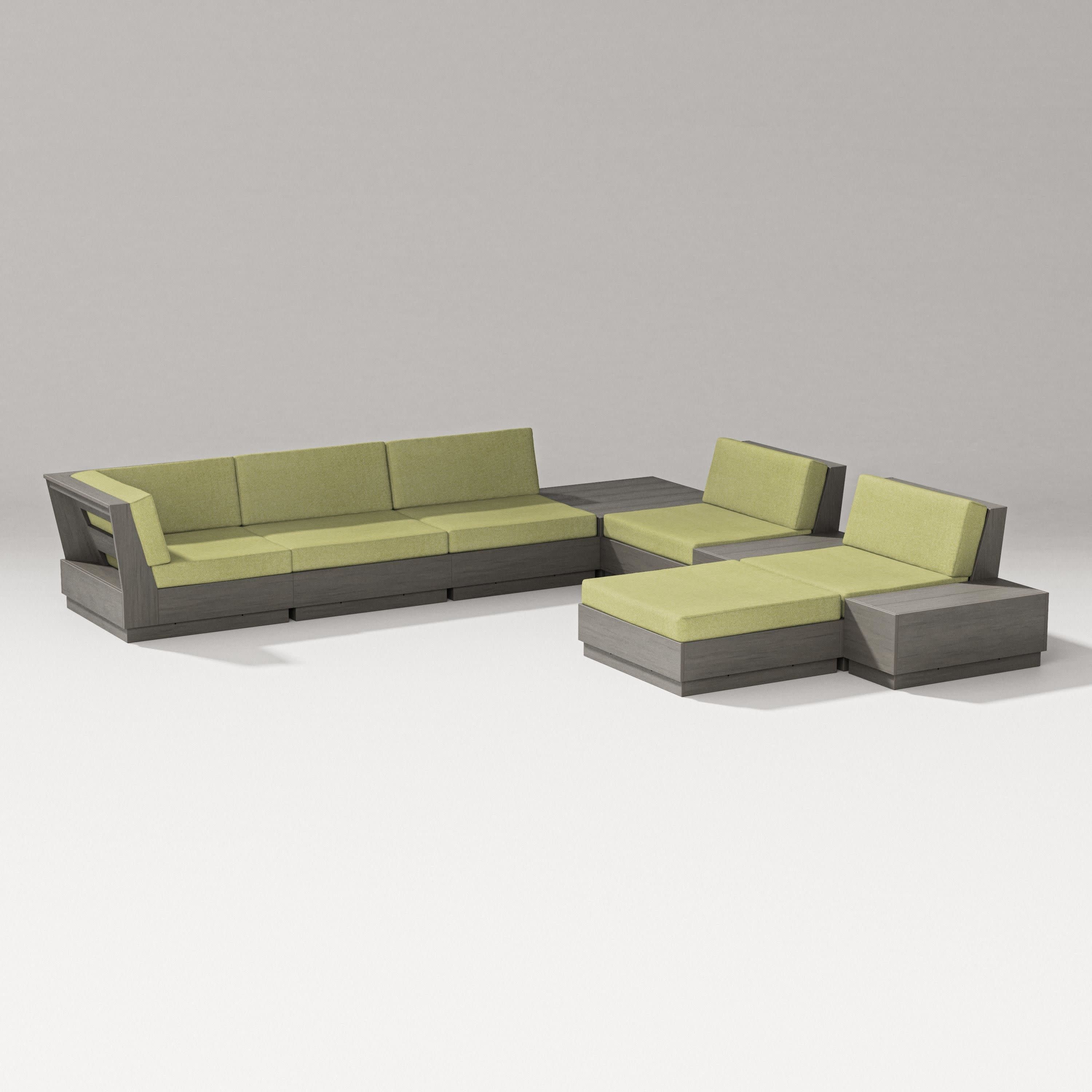 Elevate 9-Piece Conversation Sectional in Driftwood / Chartreuse Boucle