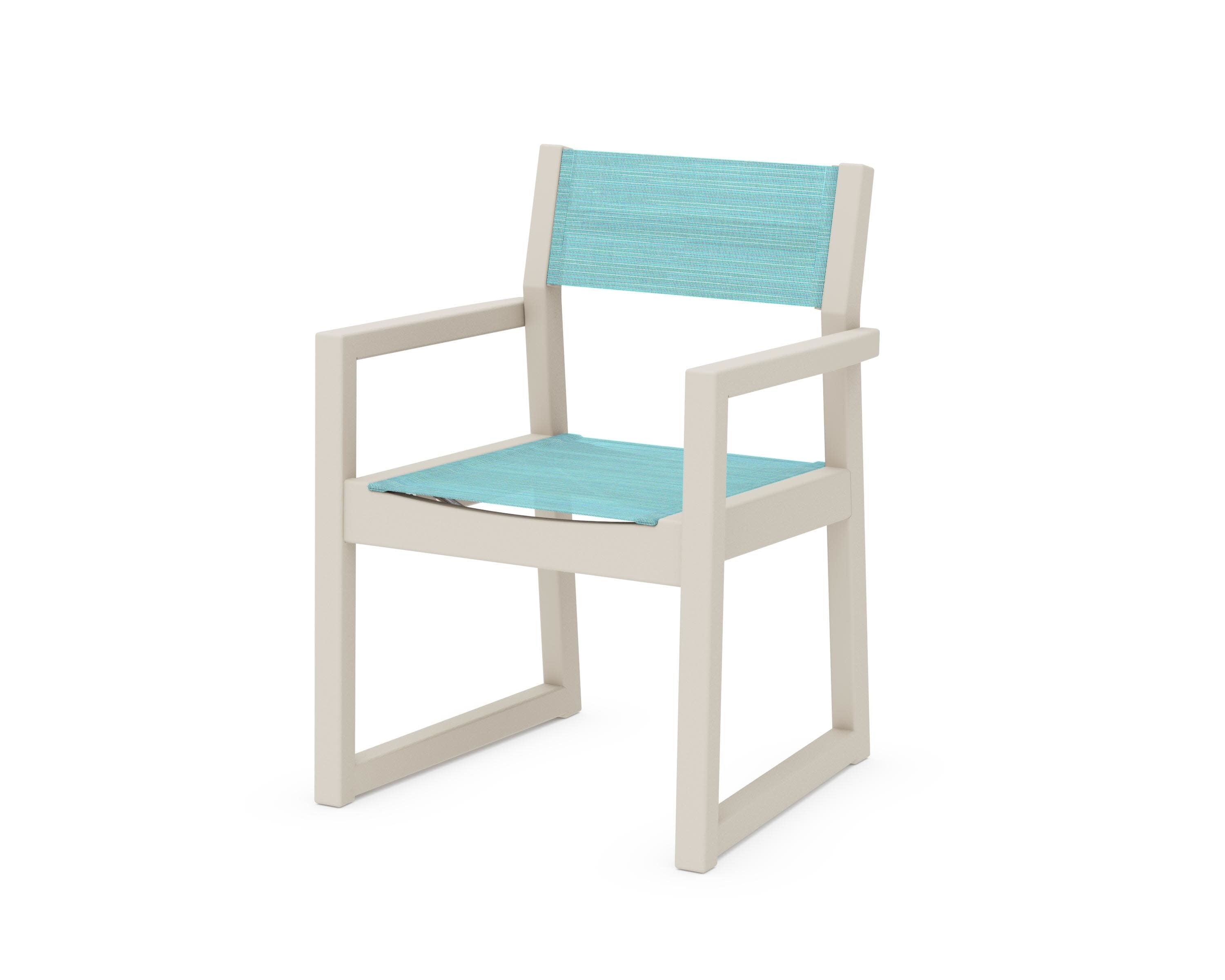 EDGE Sling Dining Arm Chair in Sand / Dupioni Aquamarine Sling