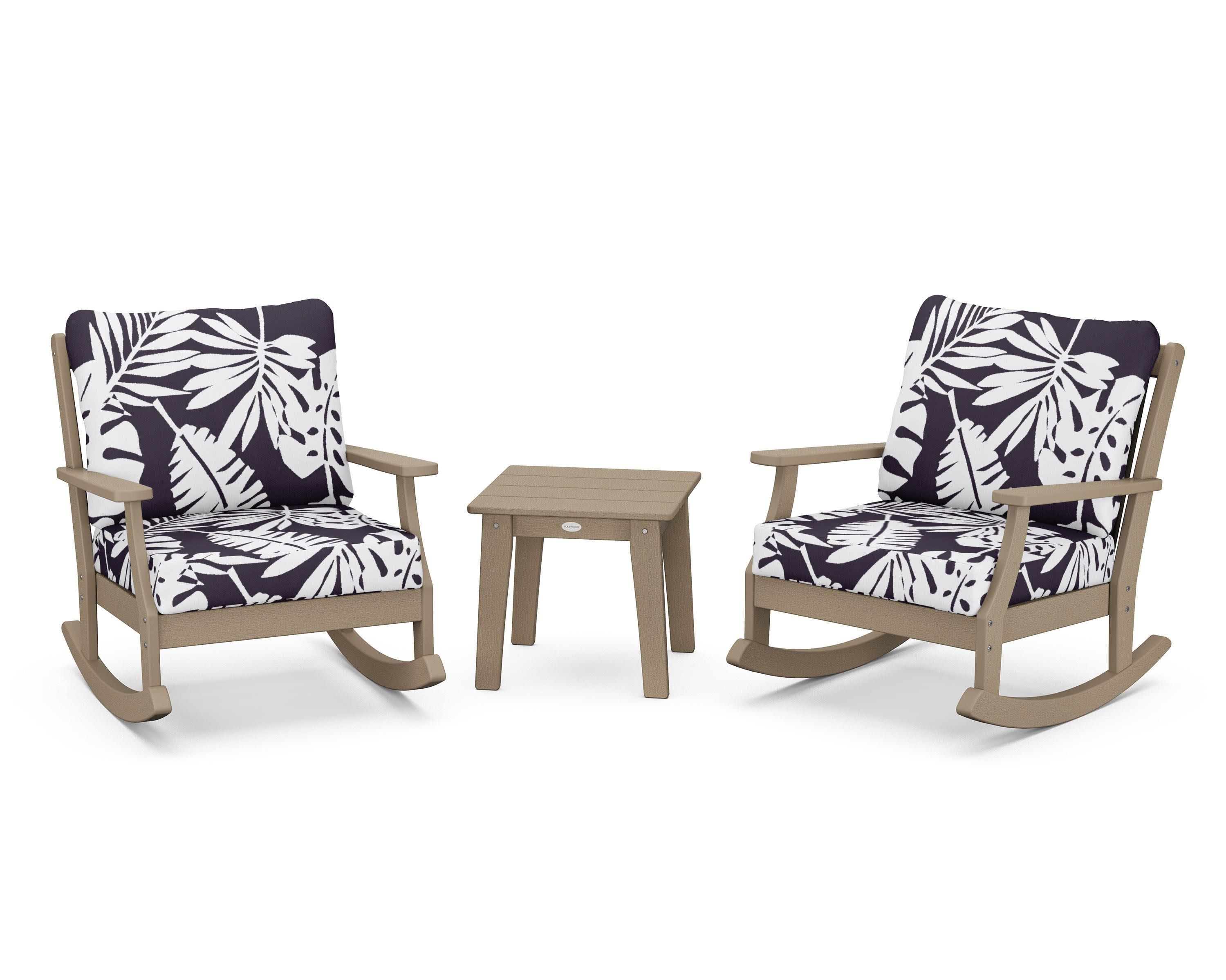 Braxton 3-Piece Deep Seating Rocker Set in Vintage Sahara / Leaf Navy