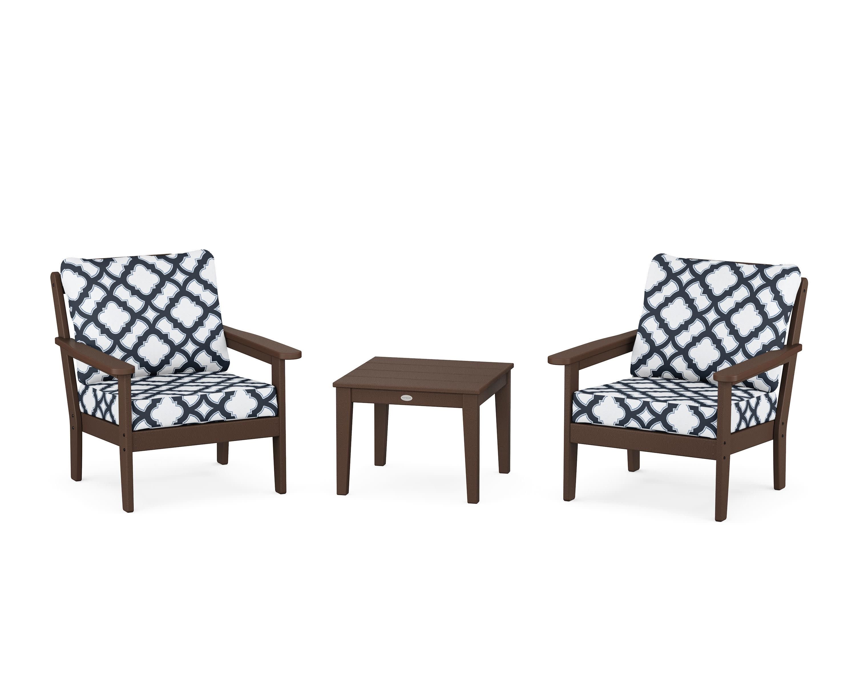 Cottage 3-Piece Deep Seating Set in Mahogany / Trellis Marine Indigo