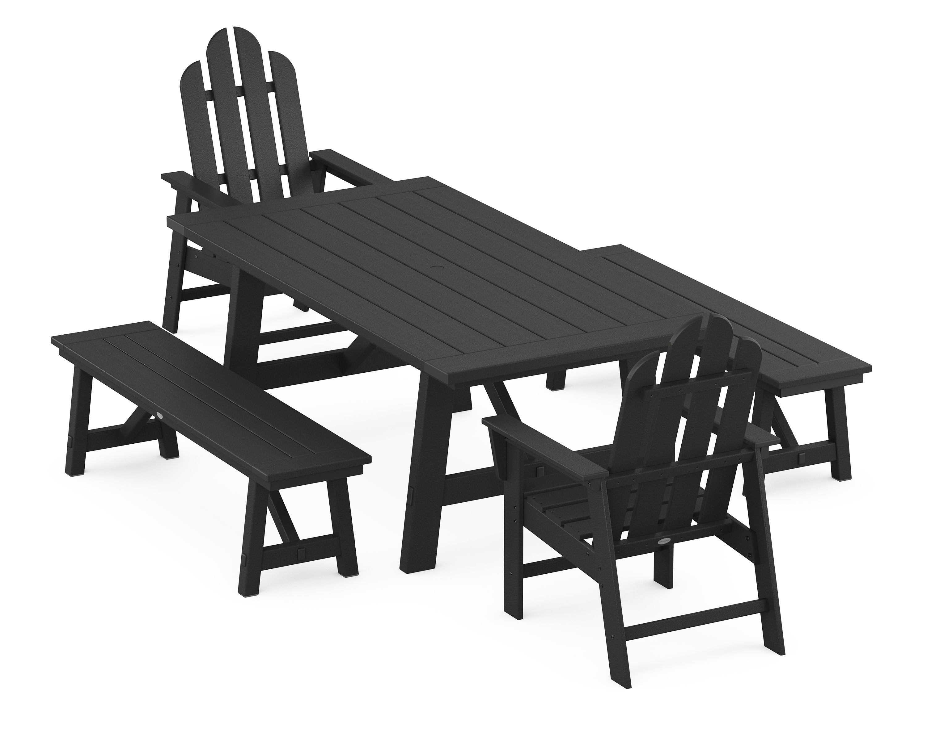 Long Island 5-Piece Rustic Farmhouse Dining Set With Benches in Black