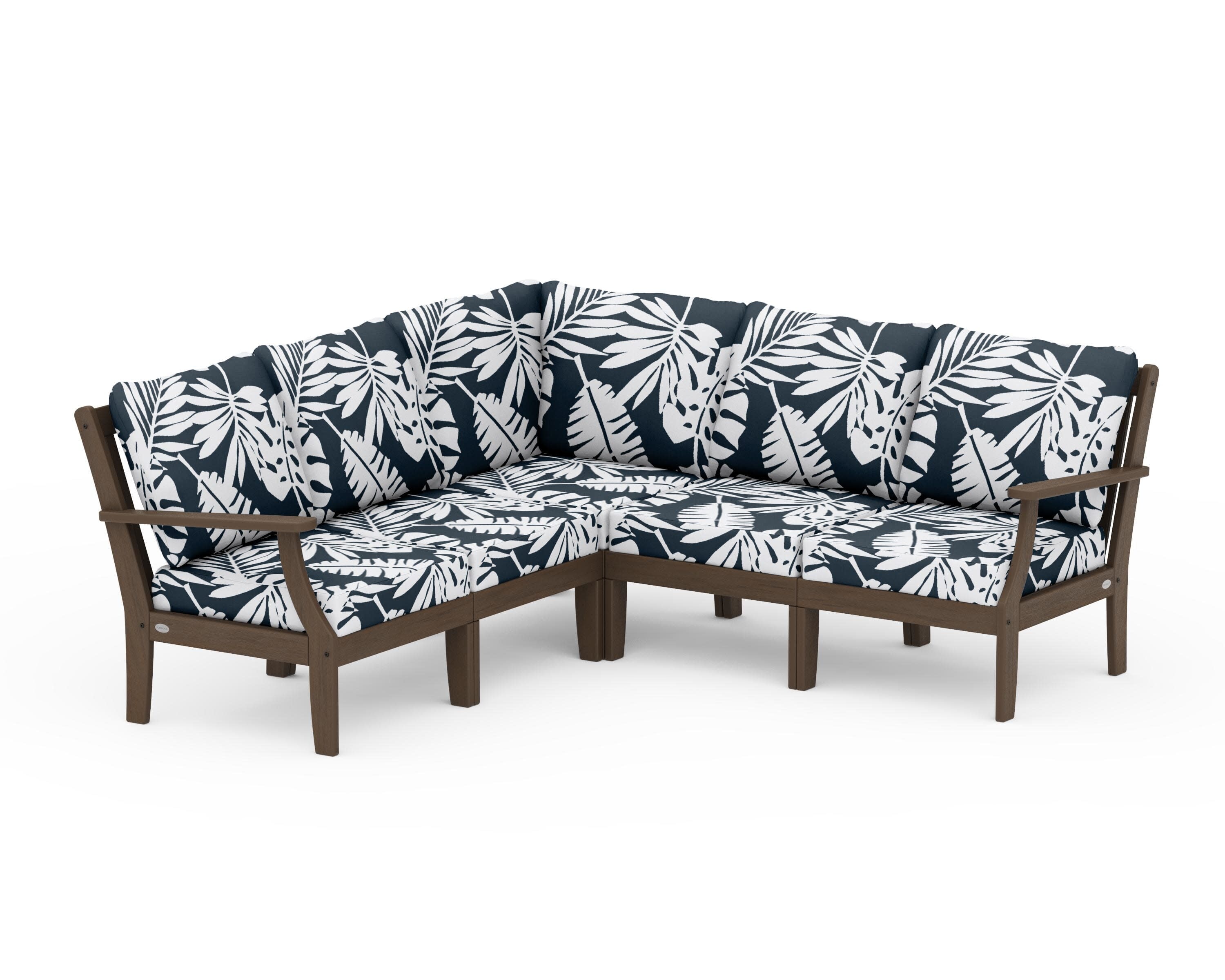 Braxton Modular 5-Piece Deep Seating Set in Kona / Leaf Marine Indigo