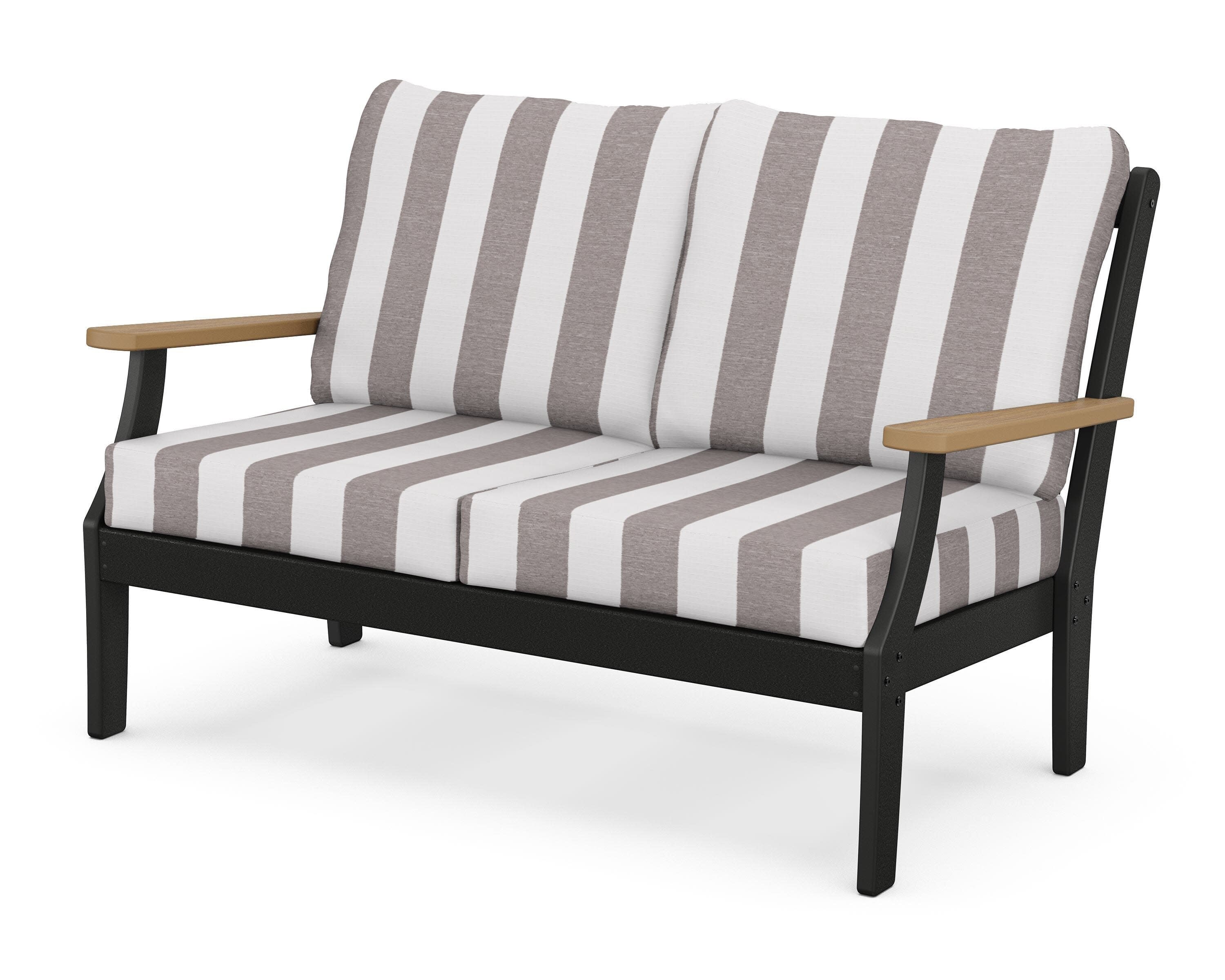 Braxton Deep Seating Loveseat in Black / Natural / Cabana Stripe Grey Mist