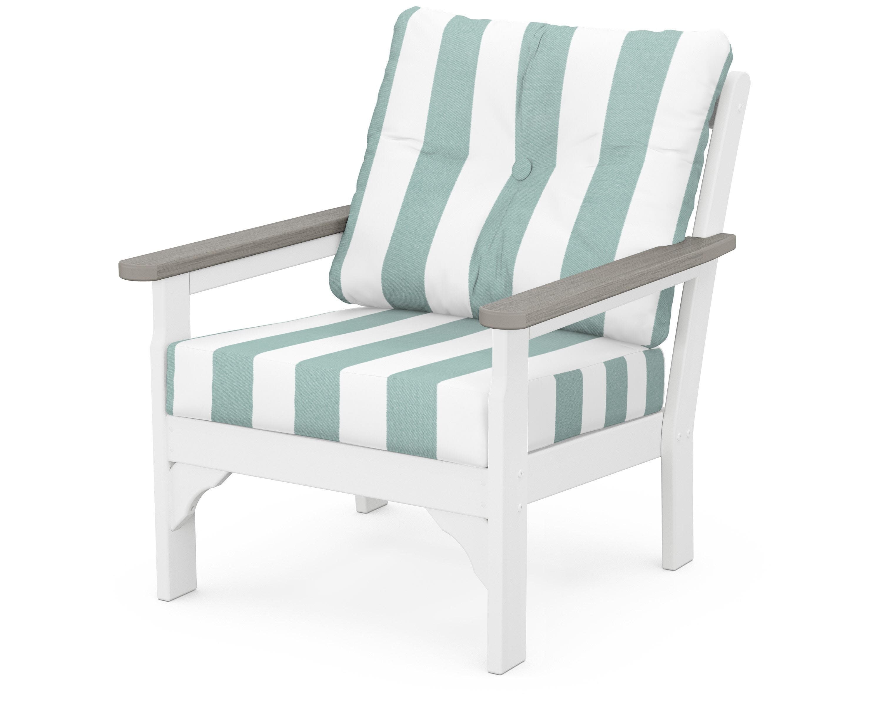 Vineyard Deep Seating Chair in White / Driftwood / Cabana Stripe Glacier Spa