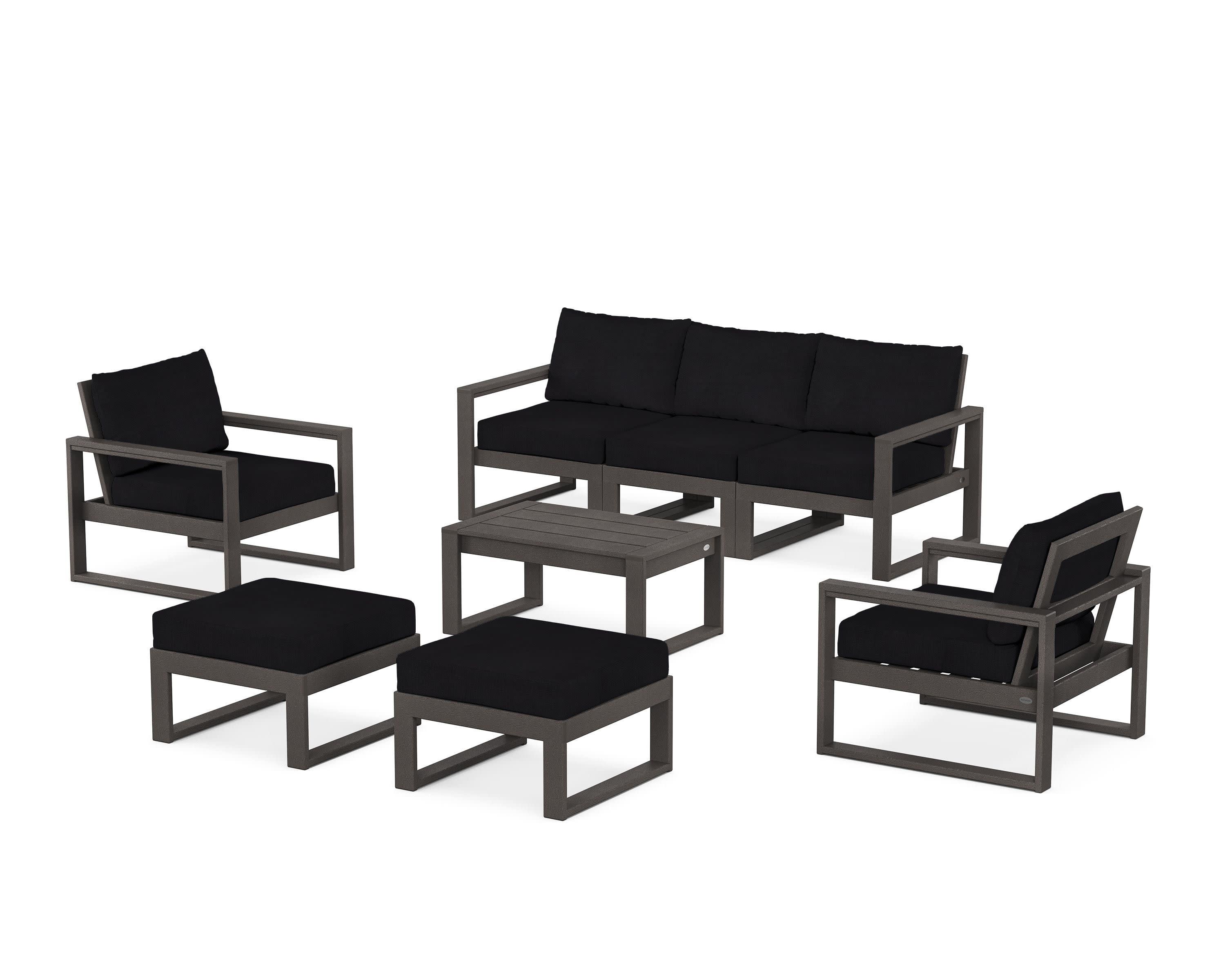 EDGE Sectional 8-Piece Lounge Sofa Set in Vintage Coffee / Midnight Linen