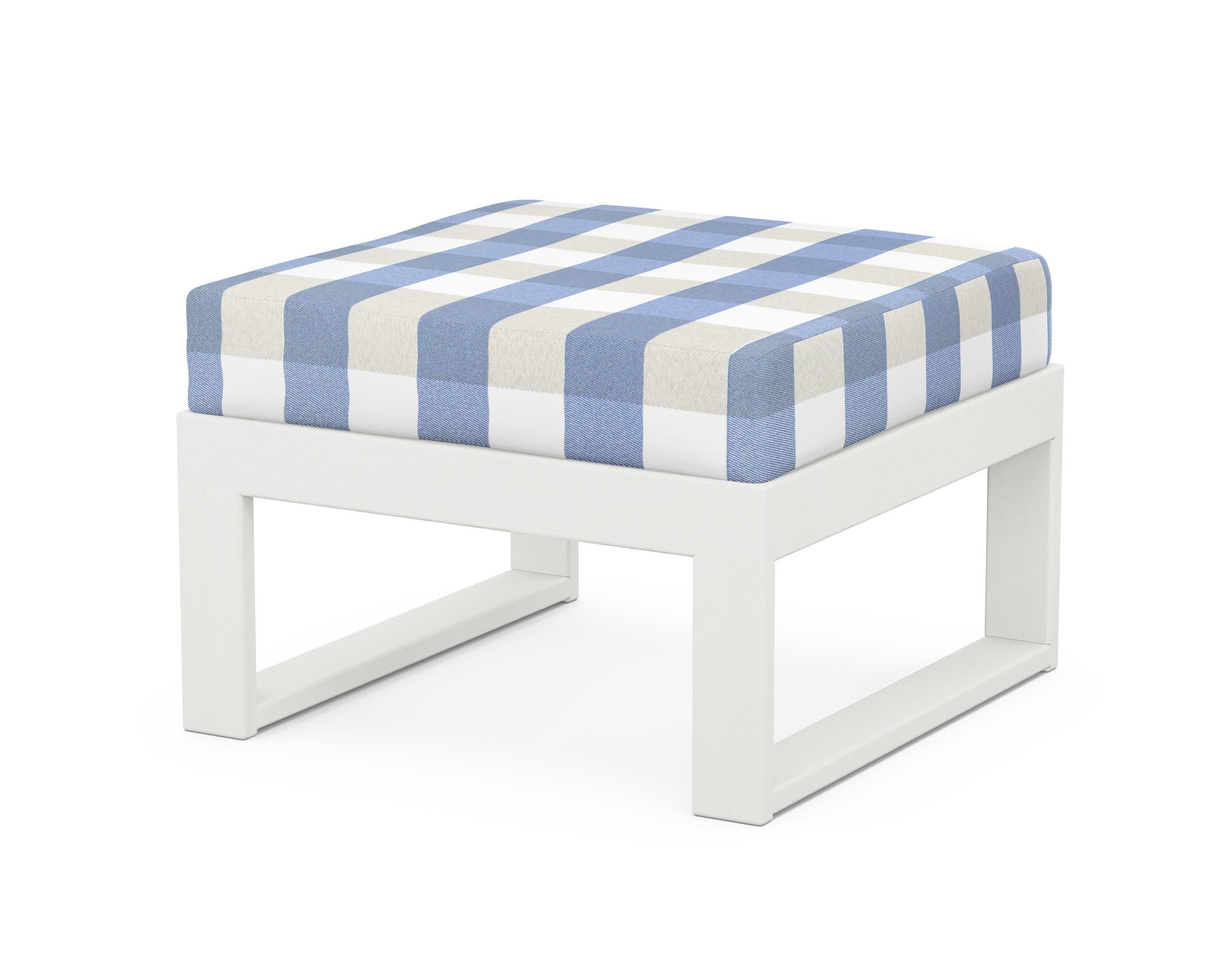 Modular Ottoman - Modern in Vintage White / Buffalo Plaid Sky Blue