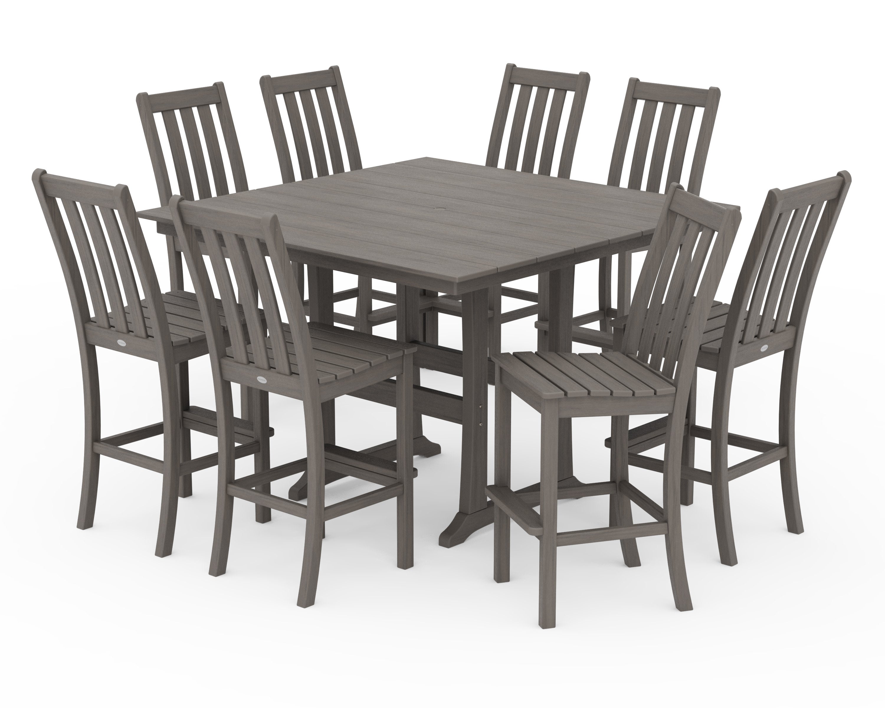 Vineyard 9-Piece Farmhouse Trestle Bar Set in Driftwood