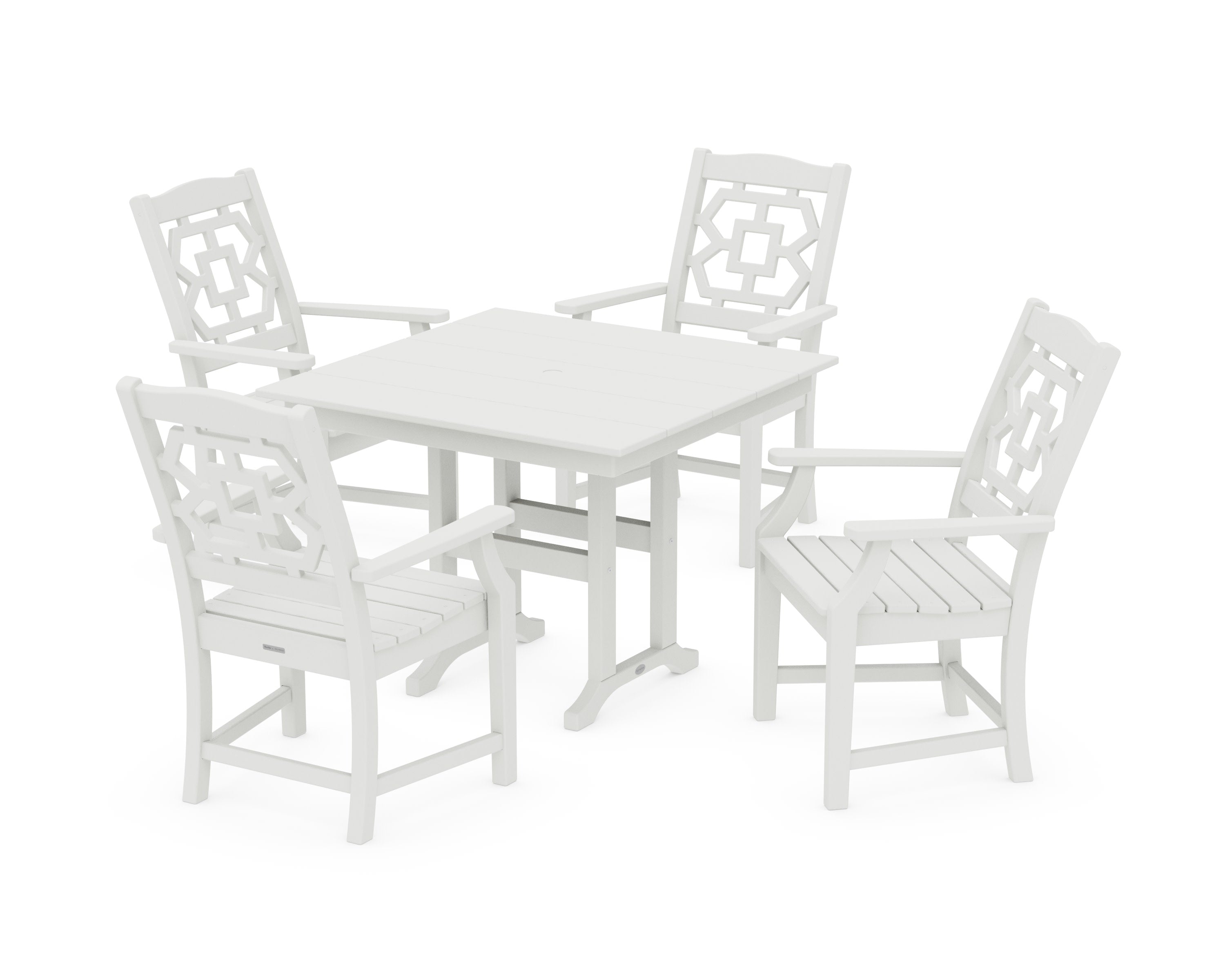 Chinoiserie 5-Piece Farmhouse Dining Set in Vintage White