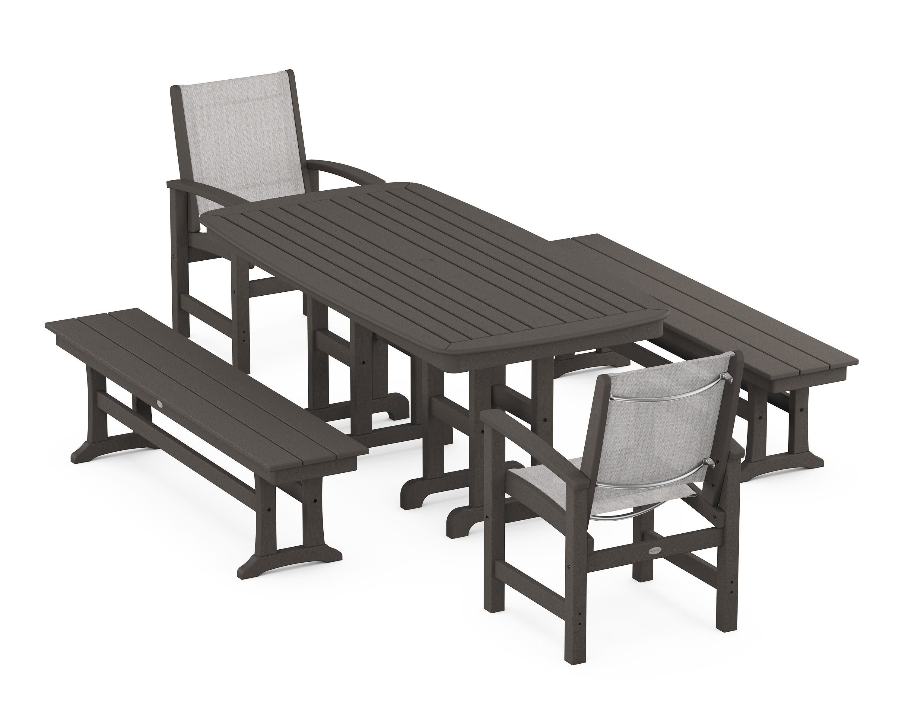 Coastal 5-Piece Dining Set in Vintage Coffee / Parchment Sling