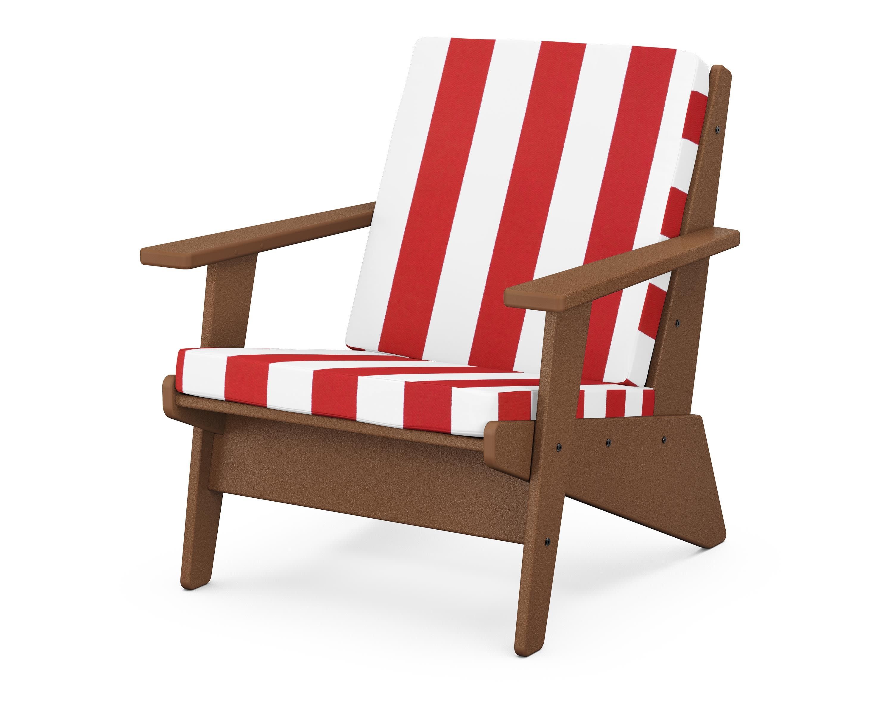 Riviera Modern Lounge Chair in Teak / Cabana Stripe Crimson