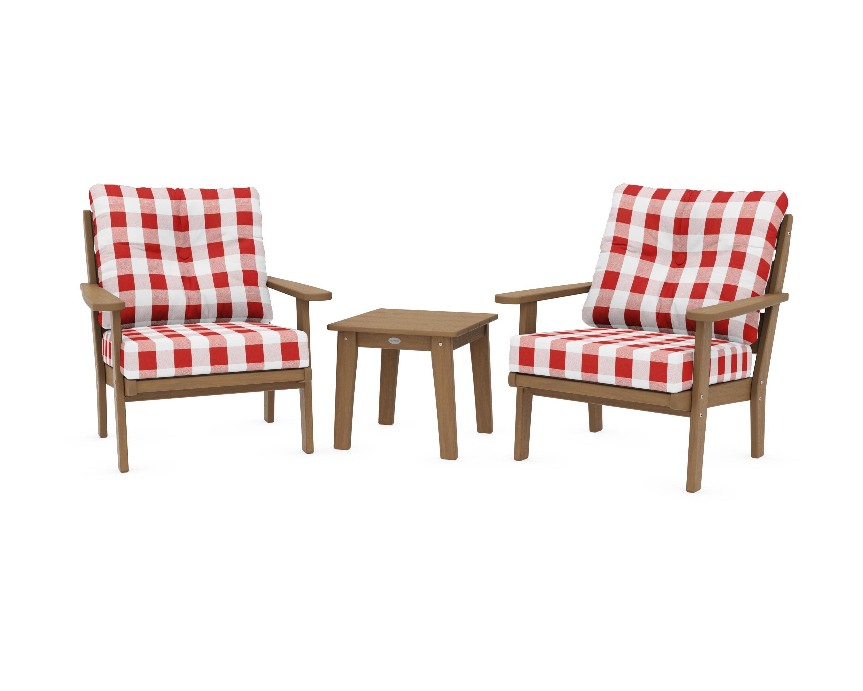 Lakeside 3-Piece Deep Seating Chair Set in Natural / Buffalo Plaid Crimson