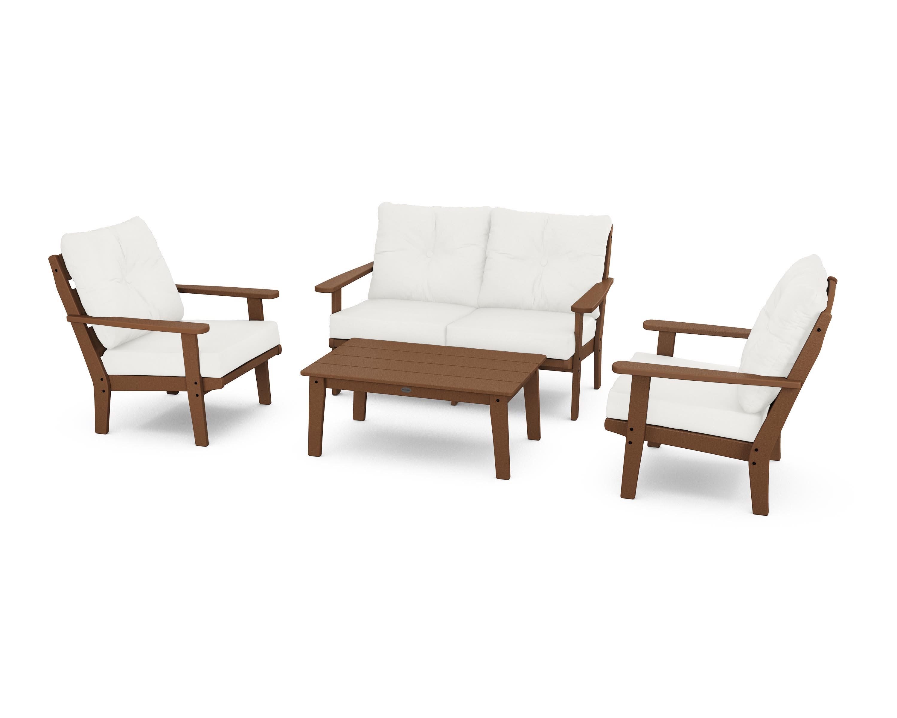 Lakeside 4-Piece Deep Seating Set in Teak / Natural Linen