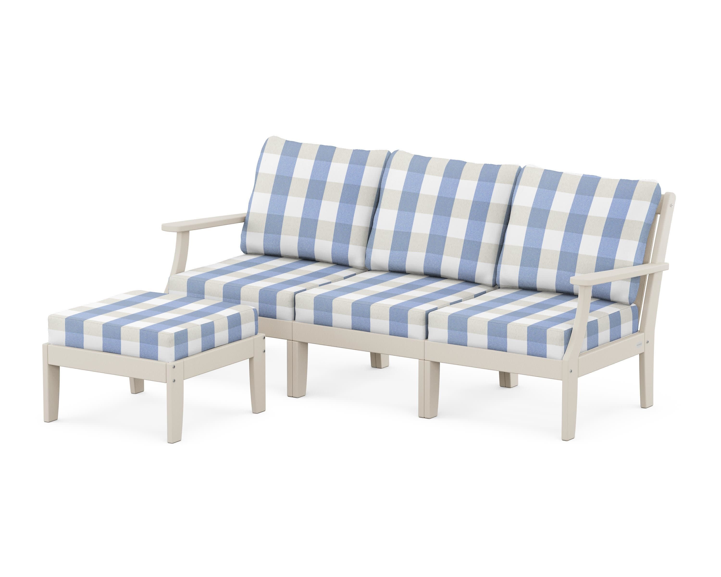 Braxton Modular 4-Piece Deep Seating Set with Ottoman in Sand / Buffalo Plaid Sky Blue