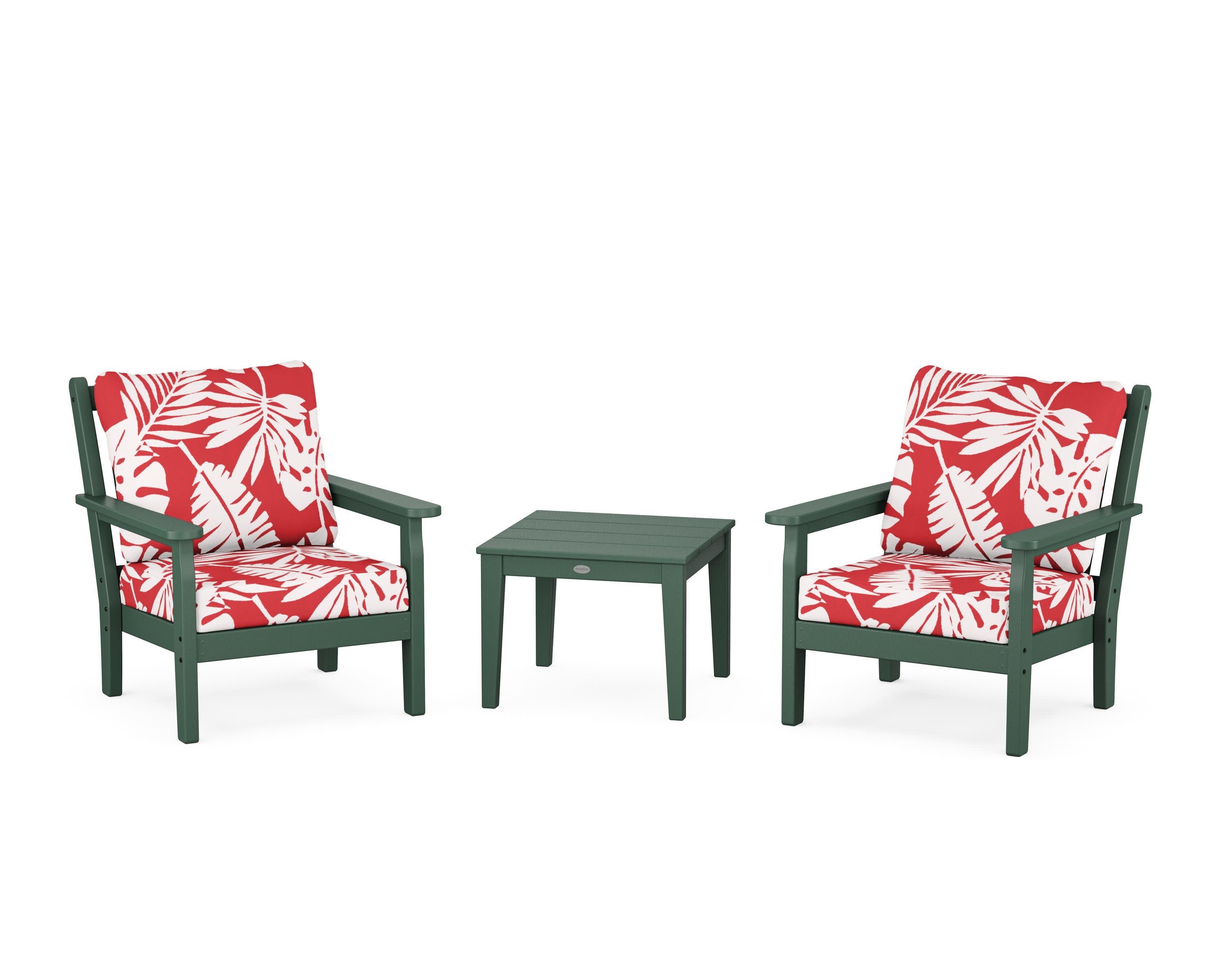Chippendale 3-Piece Deep Seating Set in Green / Leaf Crimson