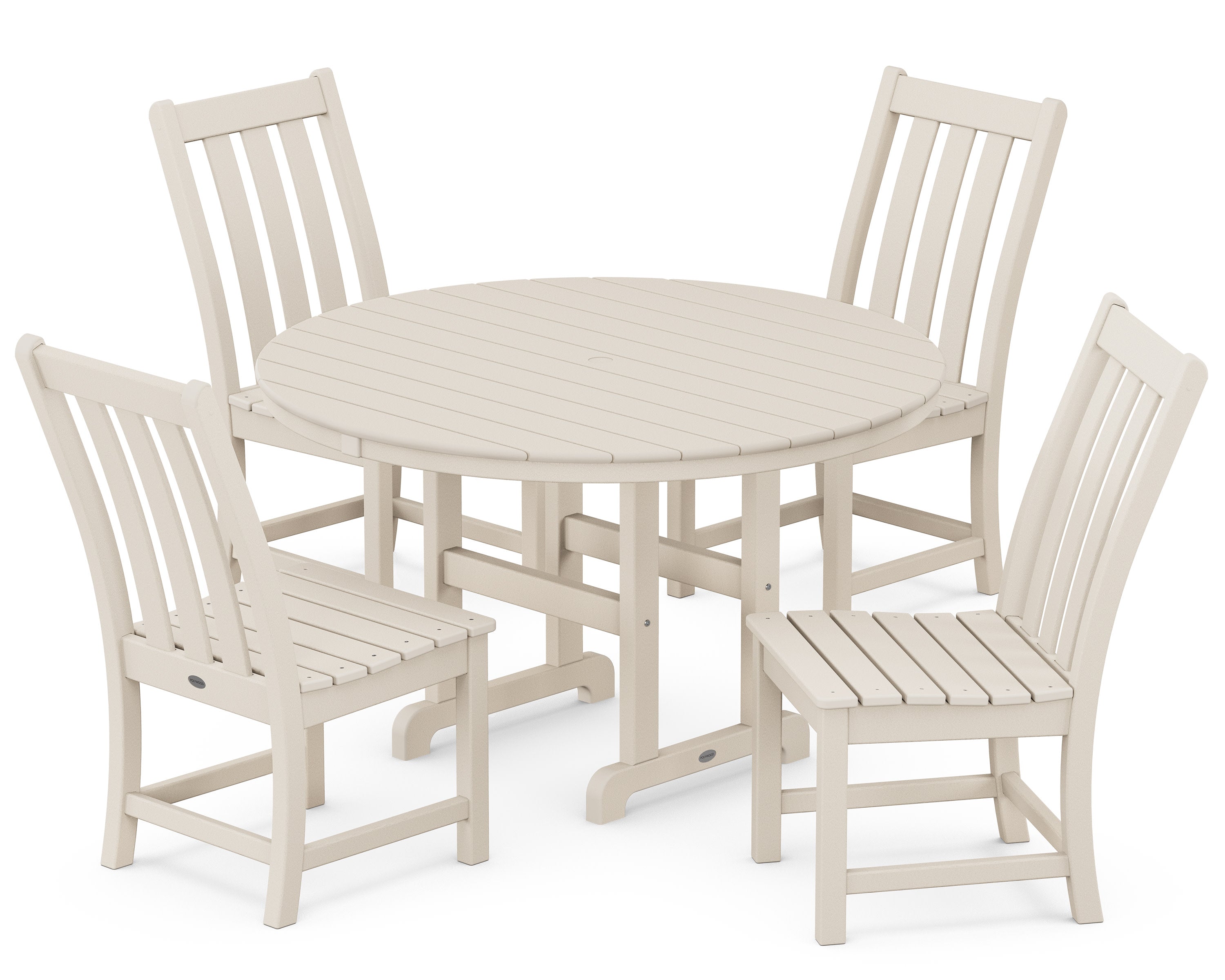 Vineyard 5-Piece Round Farmhouse Side Chair Dining Set in Sand