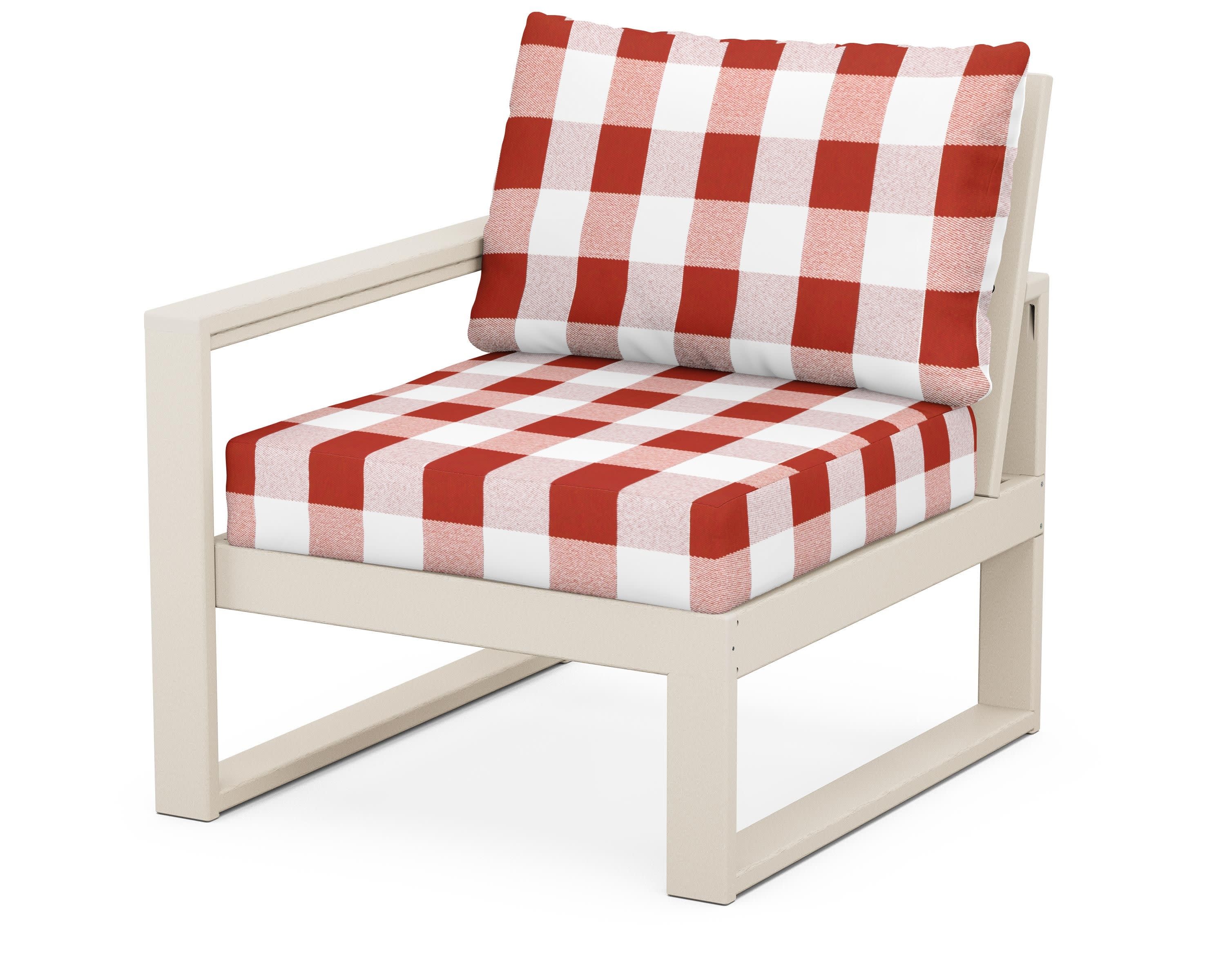 EDGE Modular Left Arm Chair in Sand / Buffalo Plaid Crimson