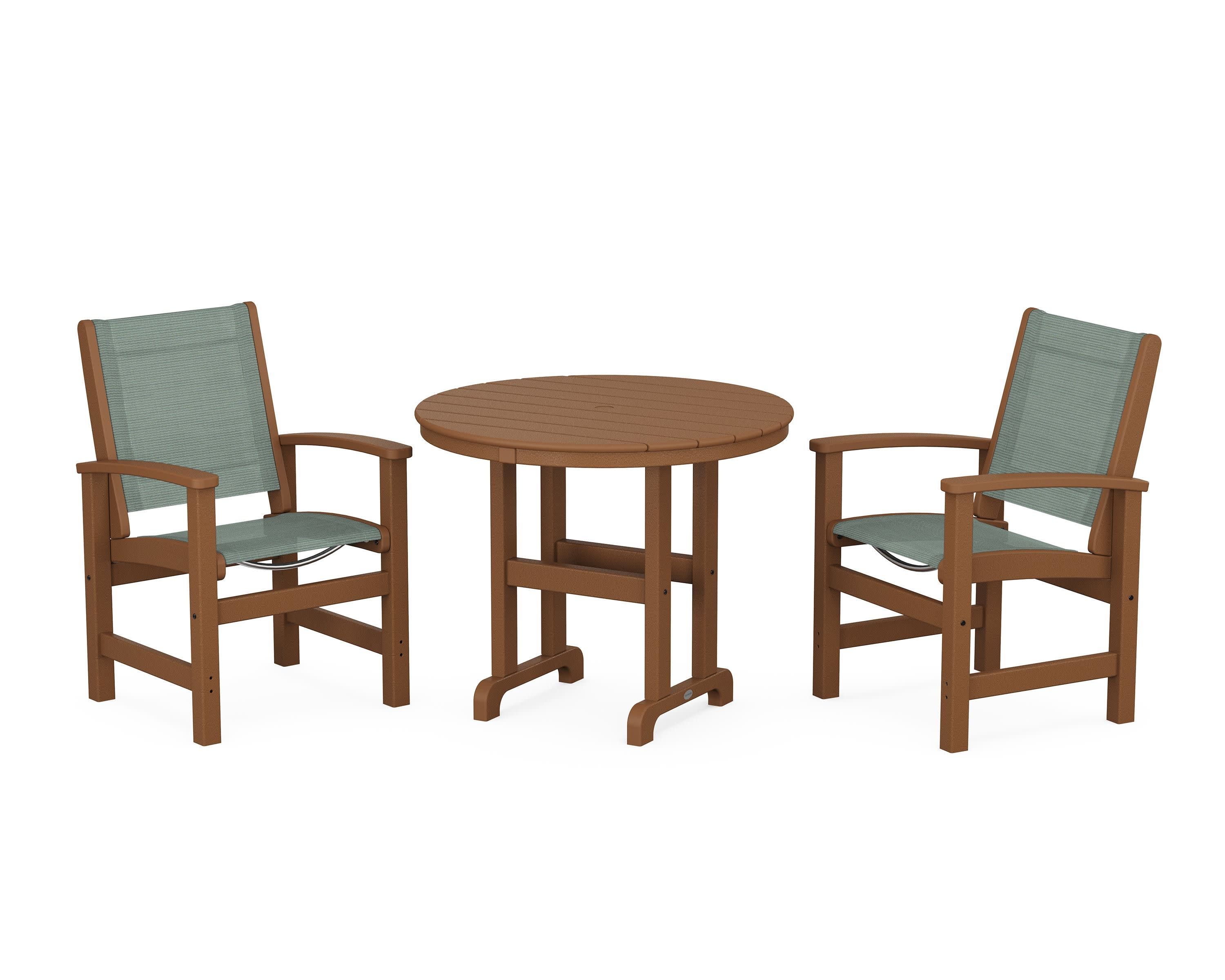 Coastal 3-Piece Round Dining Set in Teak / Dupioni Sea Mist Sling