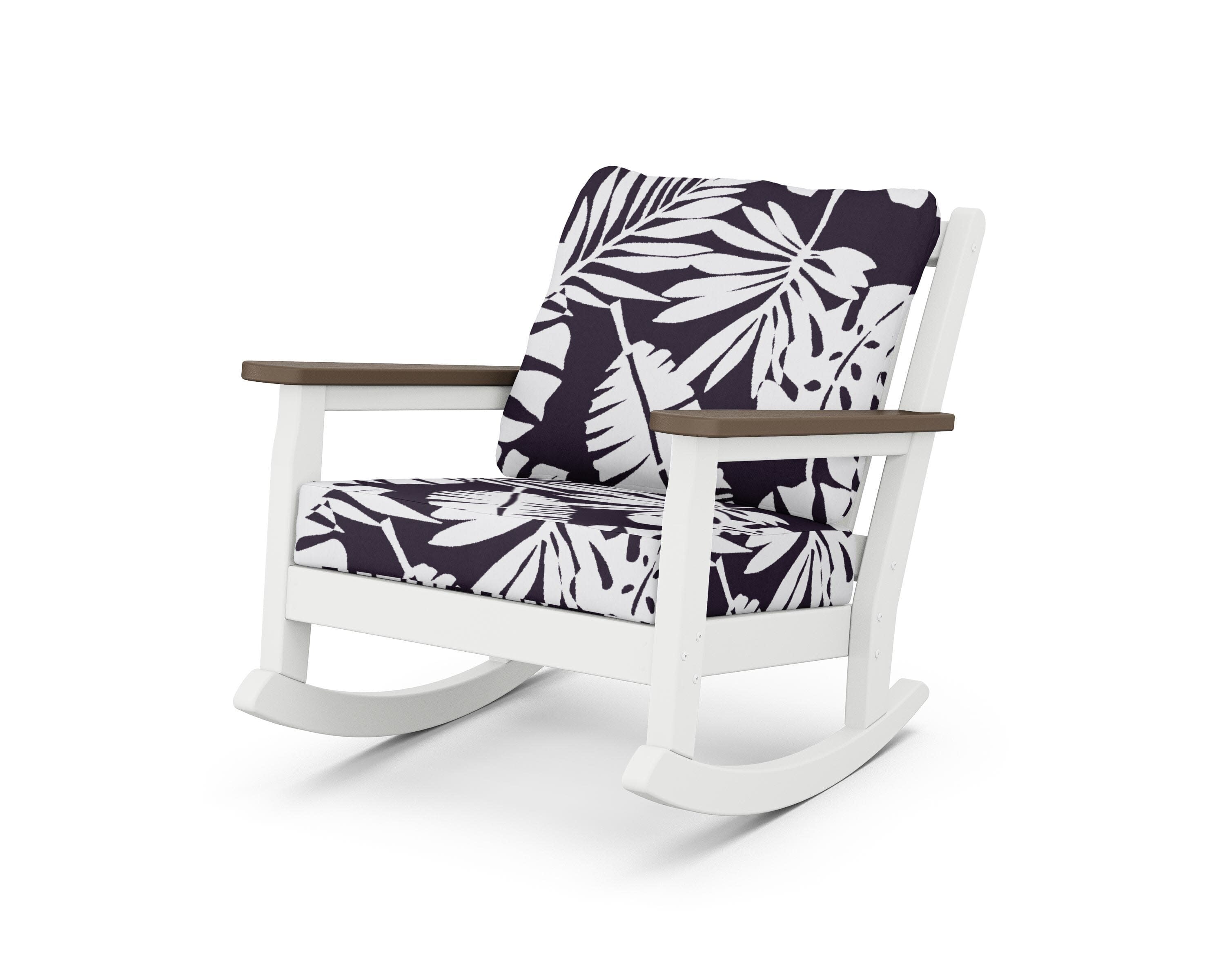 Chippendale Deep Seating Rocking Chair in White / Kona / Leaf Navy