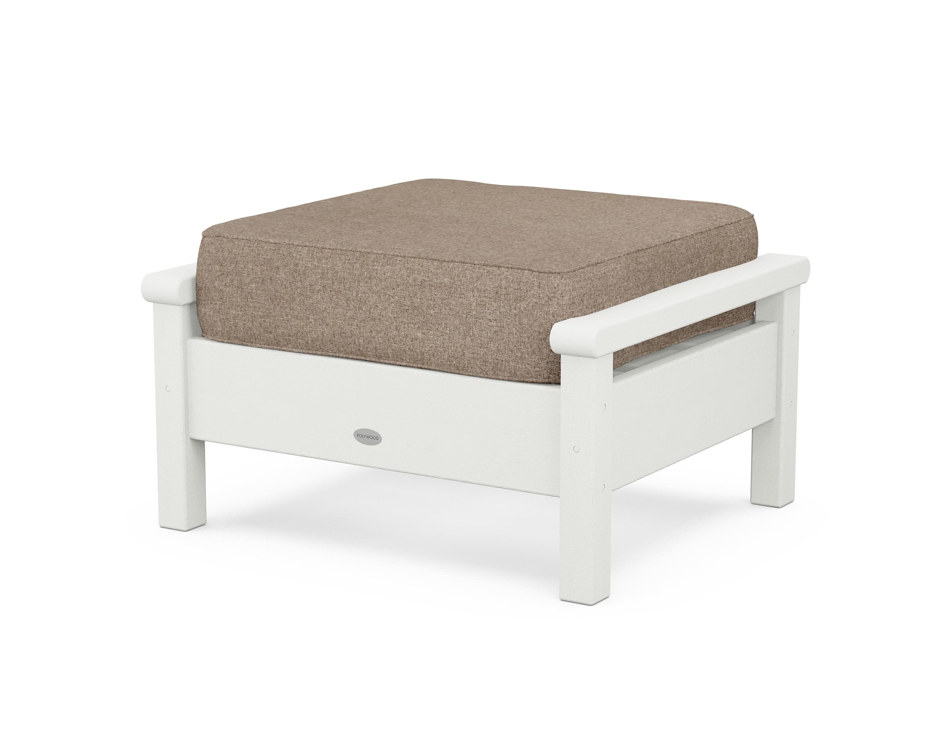 Harbour Deep Seating Ottoman in Vintage White / Spiced Burlap