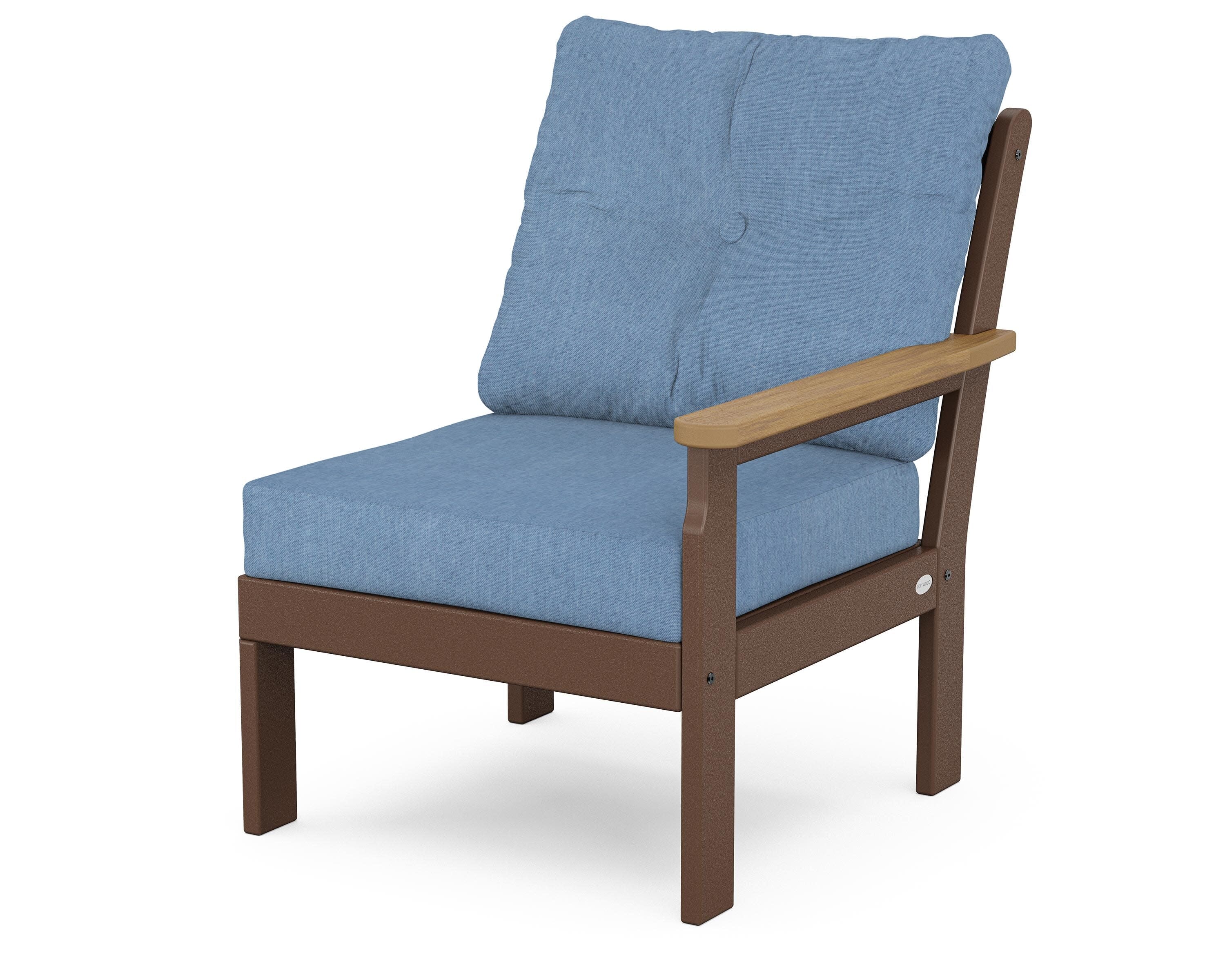 Vineyard Modular Right Arm Chair in Mahogany / Natural / Sky Blue